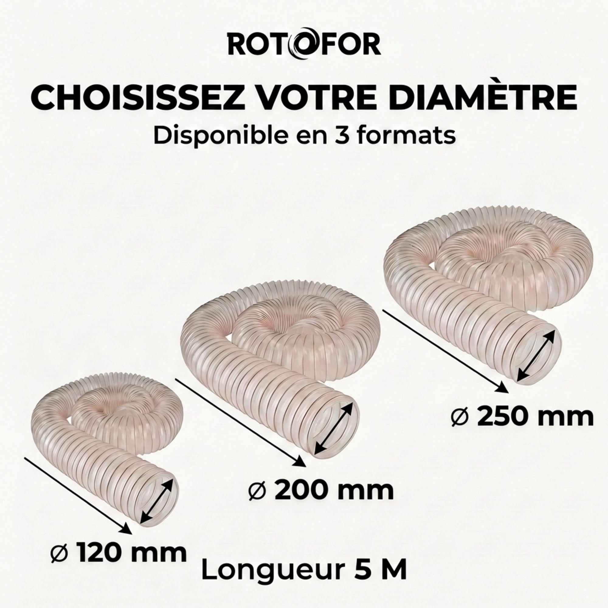 Gaine flexible d'aspiration en polyuréthane pour aspirateur à copeaux haute résistance - Longueur 5 mètres - Diamètre 120 mm mm