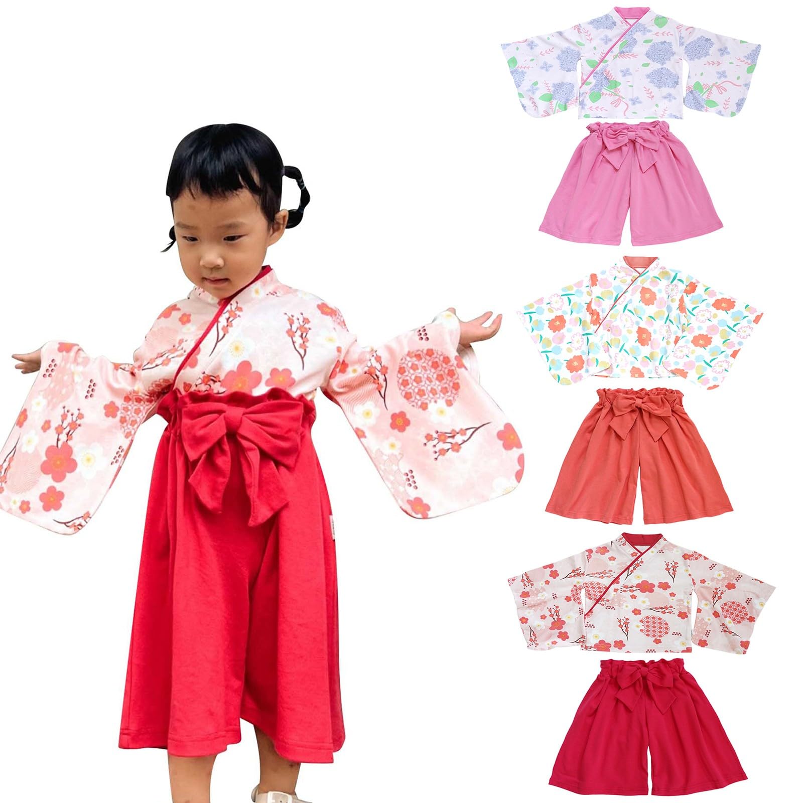 DaPongZhi Kimono Japonais Enfant - Combinaison Cosplay Bébé Fille Garçon, Pyjama Coton Floral Imprimé Été