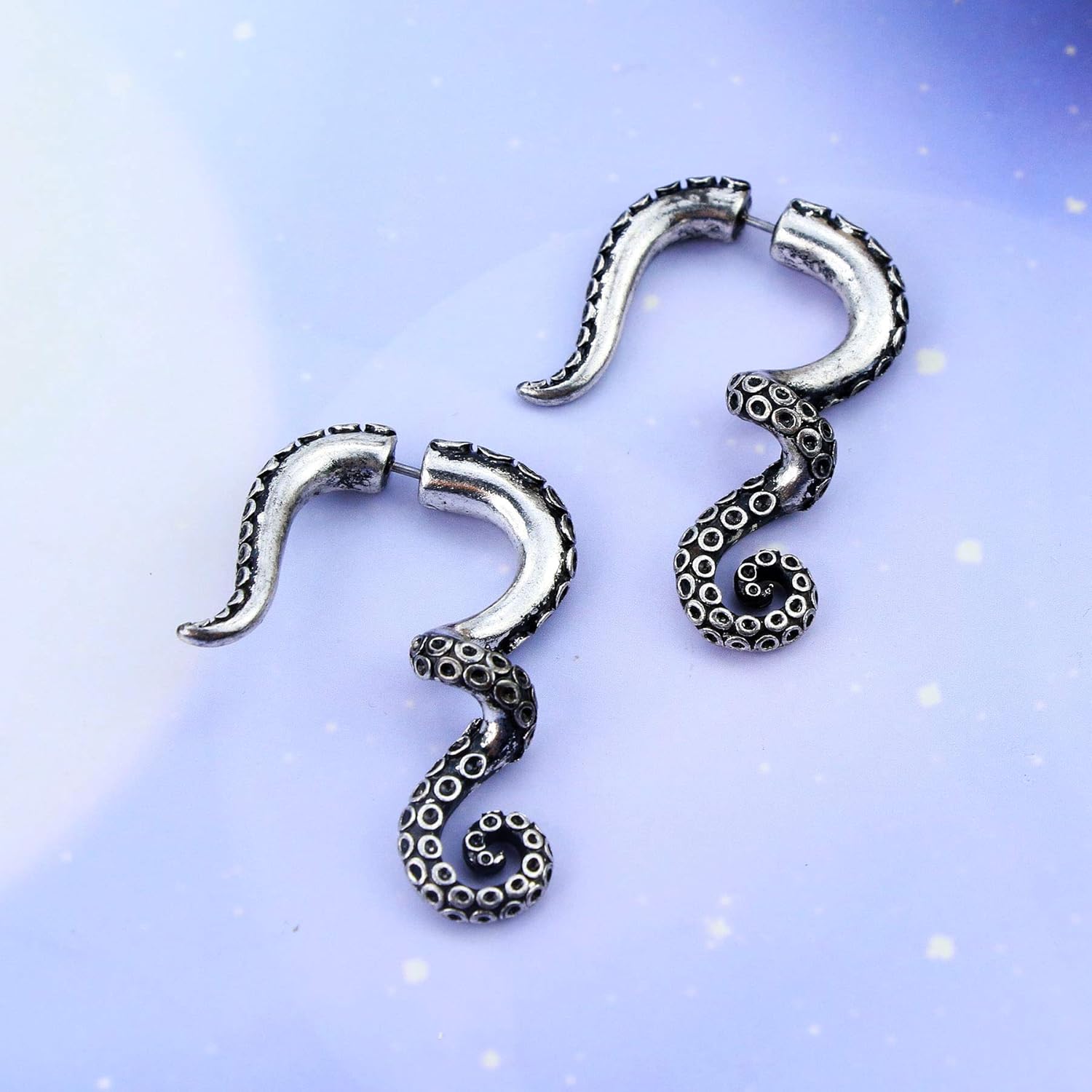 OUFER 2PCS Fake Lobe Earrings 18G Burn Silver Earrings Cobra Fake Spiral Tapers Fake Gauges Faux Plug Taper 3D Cobra Body Piercing Jewelry - Image 6