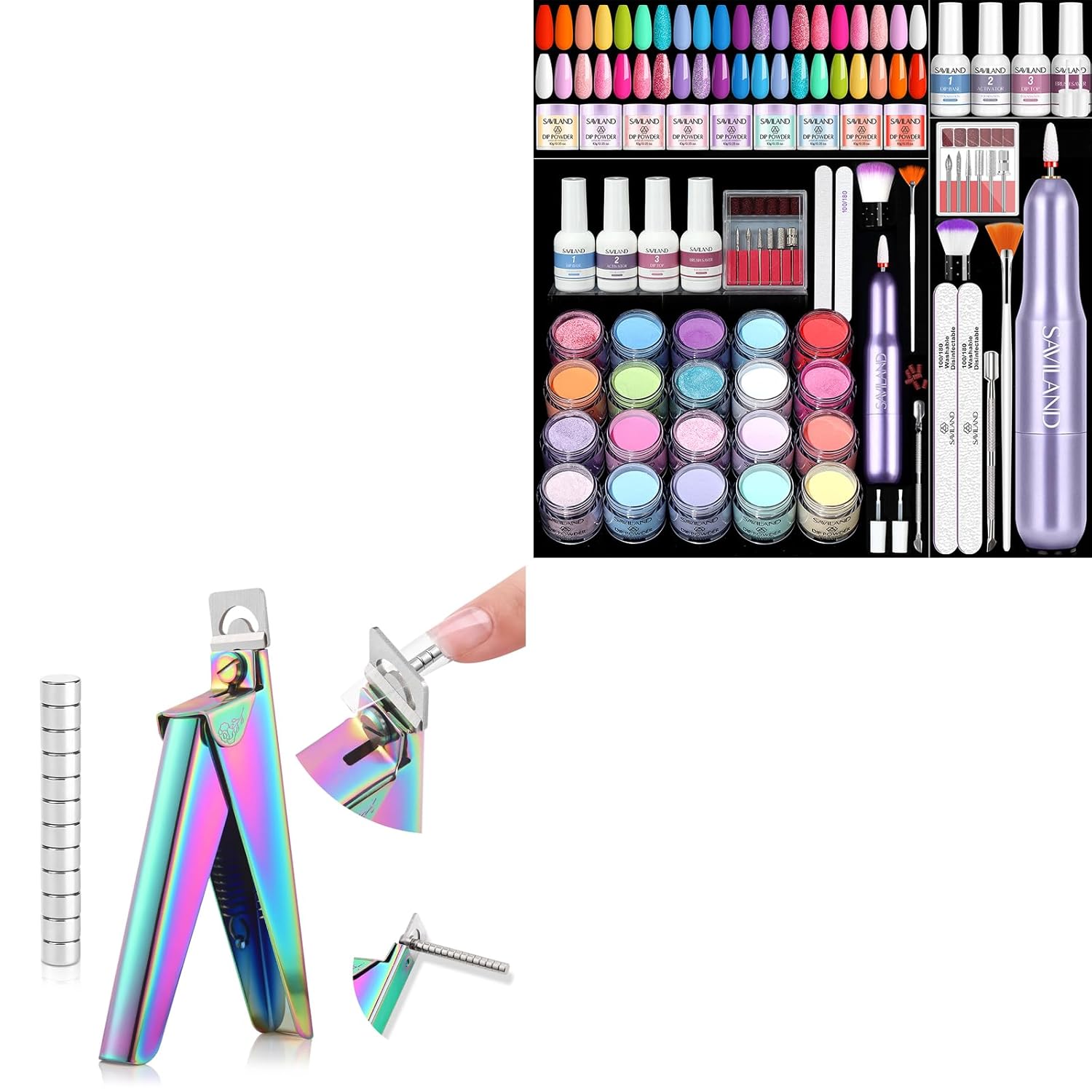 SAVILAND Dip Powder Nail Kit with Drill - 20 Colors Summer Dip Nails Powder Starter Kit with Everything Dip Powder Liquid Set Acrylic Nail Cutters for Nail Tips: Chameleon Acrylic Nails Clipper