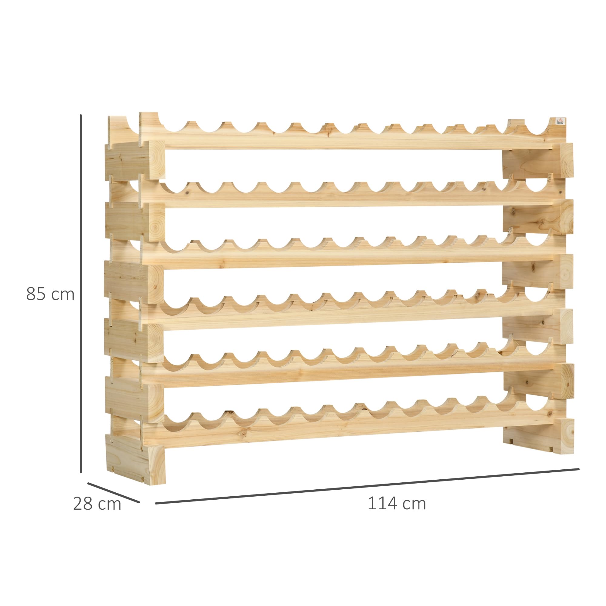 HOMCOM Casier à Bouteilles pour 72 Bouteilles 114x28x85cm Bois Naturel | Étagère à Vin 6 Niveaux Modulable Superposable, Bois de Sapin Massif, pour Cave Bars Sous-Sols
