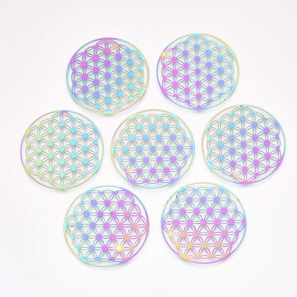 Airssory 50 Pcs Colorful 201 Stainless Steel Flower of Life Filigree Hollow Connectors Joiners Links Etched Metal for DIY Hairpin Headwear Earring Necklace Jewelry Making Findings - 40x0.2mm image 2