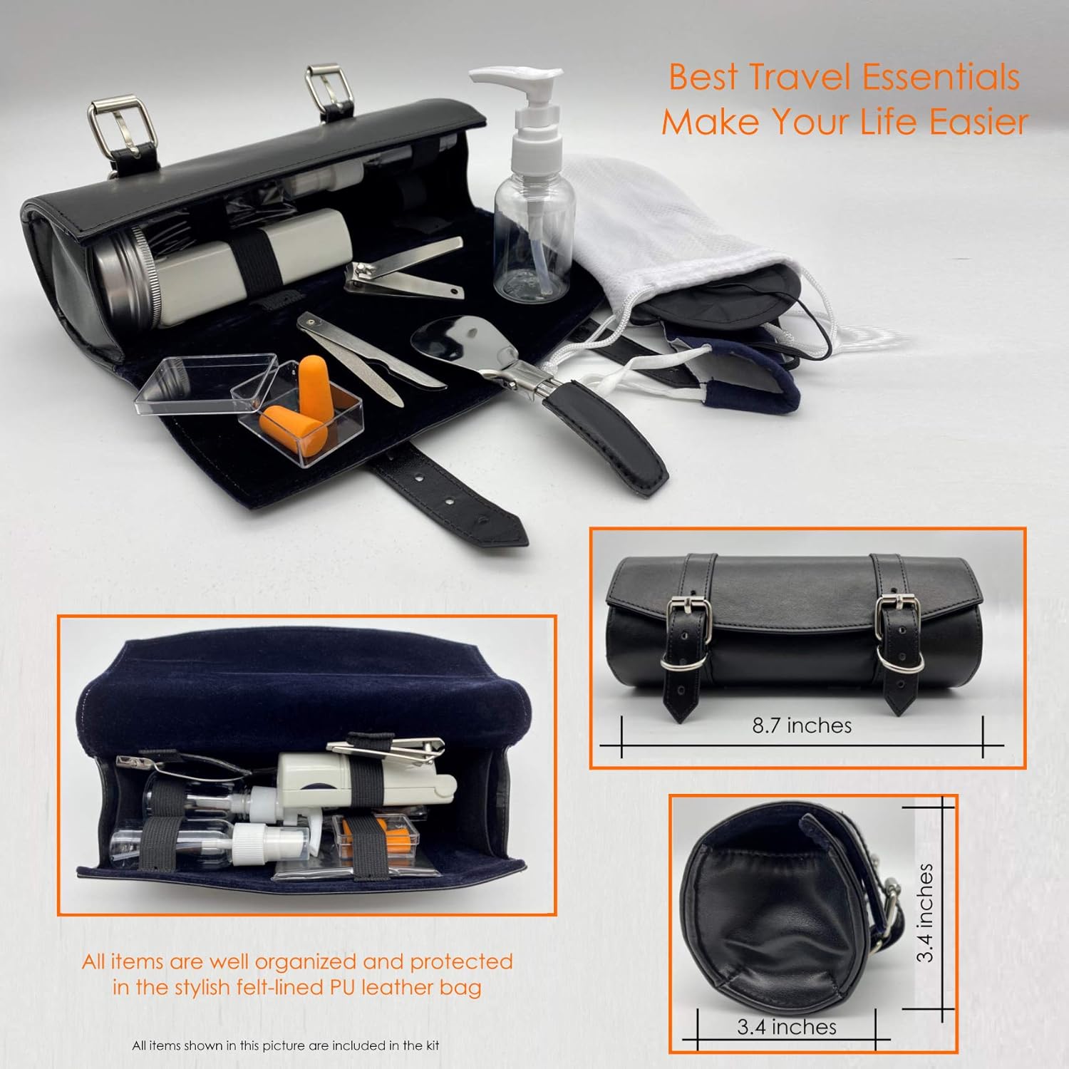 Tralight Men’s 16 Pcs Premium Travel Kit - PU Leather Travel Toiletry Bag -Manicure Grooming Set - Mouth Cover Mask - Travel Bottle Set - Travel Essentials for Gym, Camping, Sports, Traveling : Beauty & Personal Care