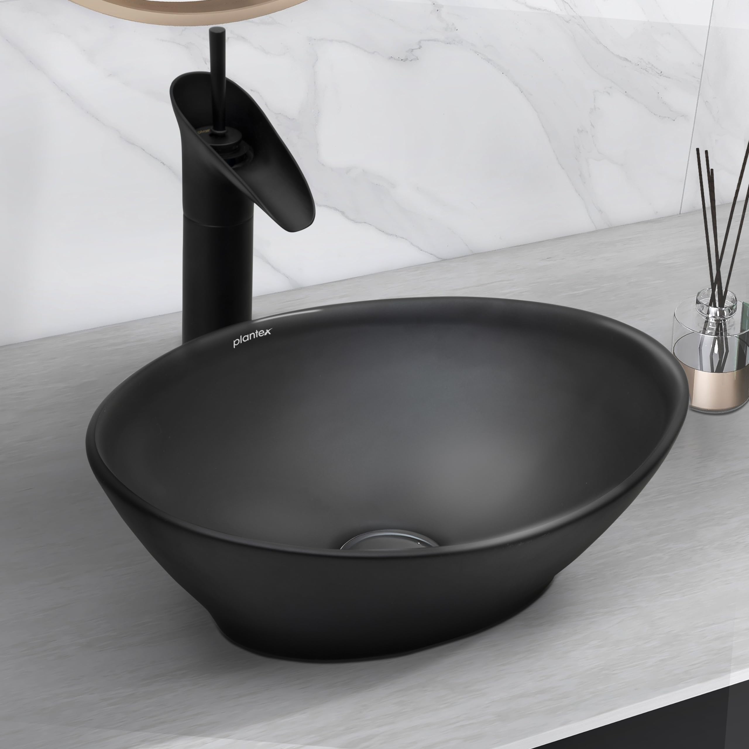 Plantex Ceramic Basin for Bathroom/Table Top Ceramic Basin/Washbasin for Bathroom - (BOAT-NS-BLACK-Marble Finish) (B0CG6KL3DF) Amazon Price History, Amazon Price Tracker