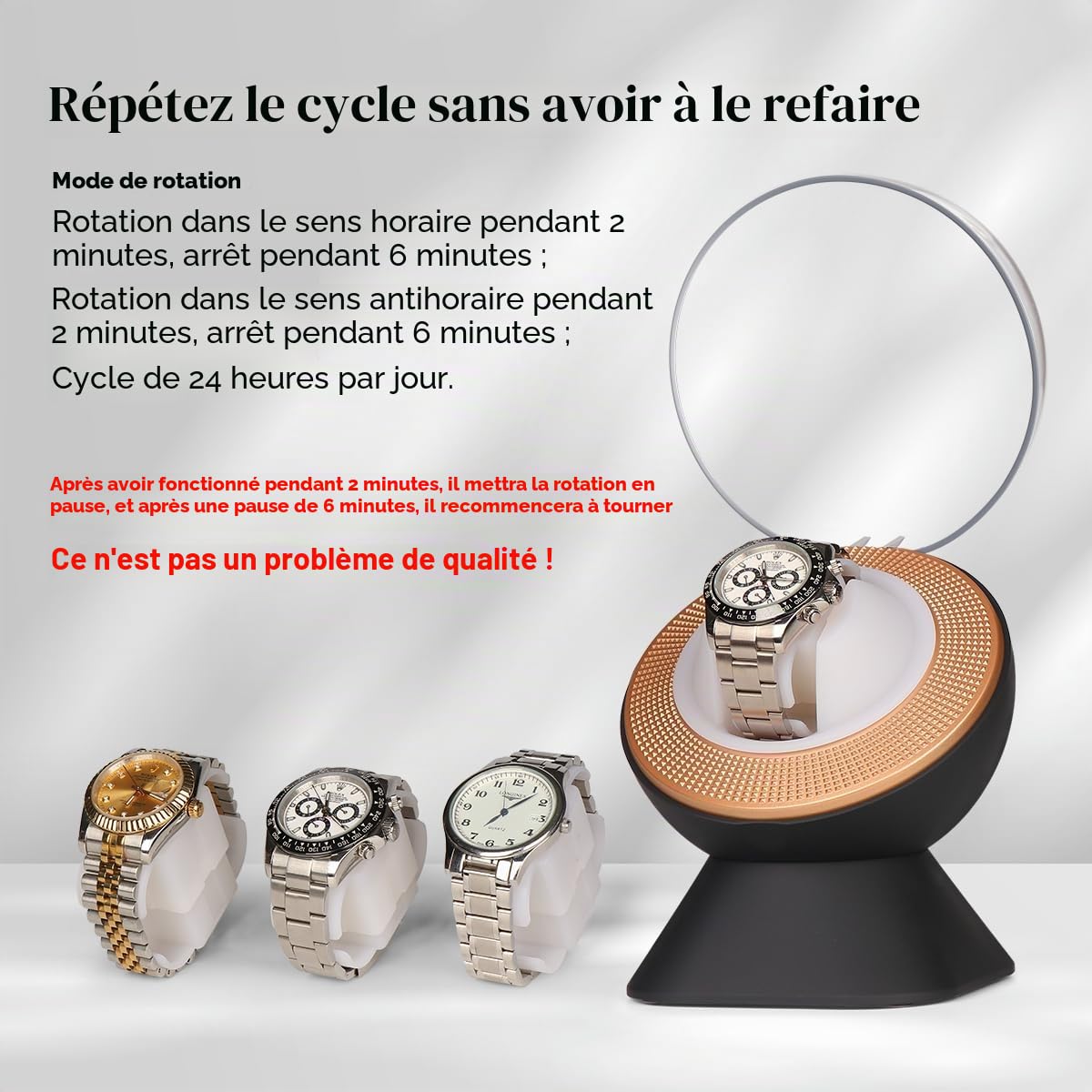 Remontoir de Montre Silencieux pour Rolex avec éclairage LED d'ambiance – Cadeau pour Homme, boîte de Rangement Automatique avec Un Coussin de Montre