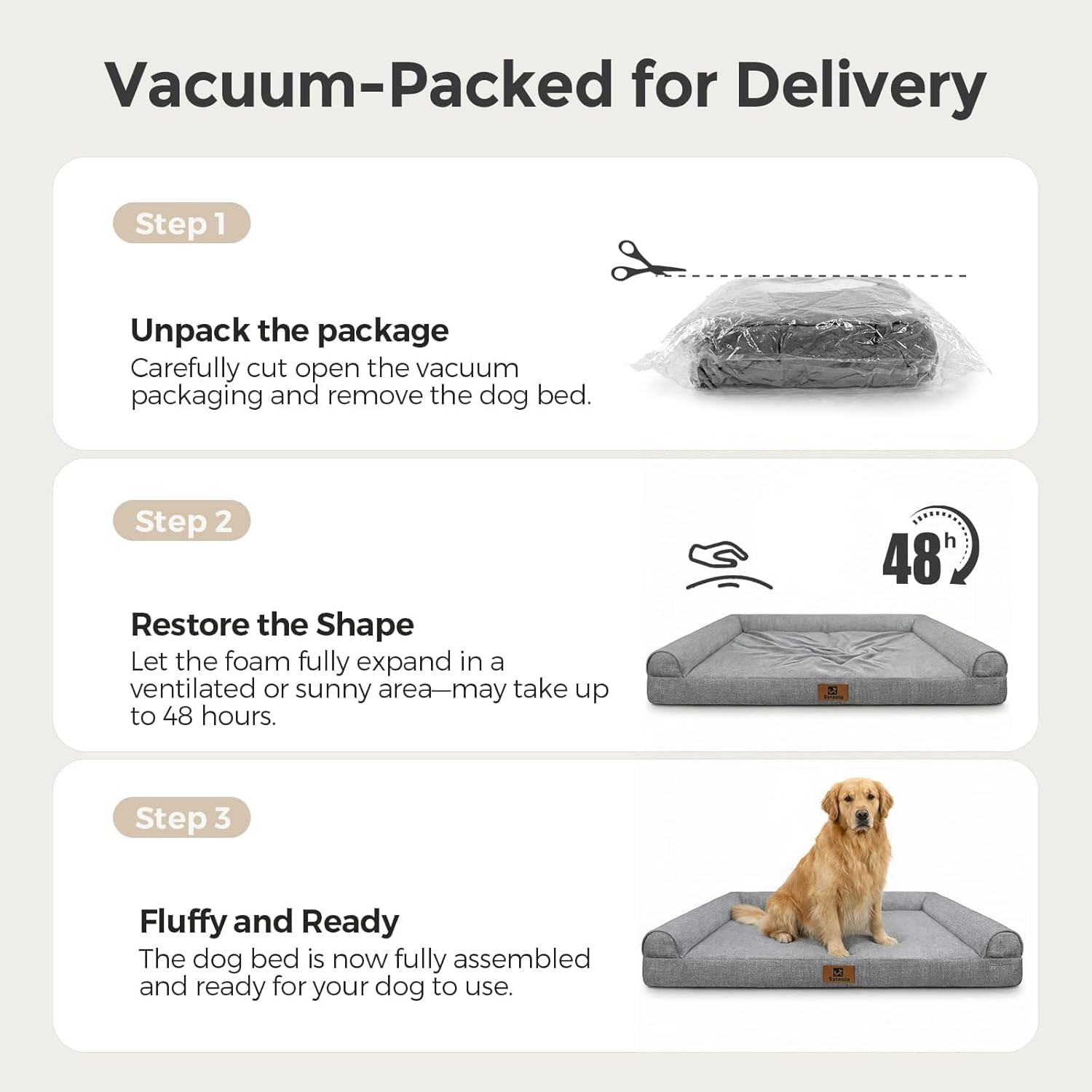 Sytopia 42 Inch Indestructible Dog Beds for Large Dogs, Big Chew Proof Orthopedic Egg Crate Foam Pet Bed with Washable Removable Cover and Anti-Slip Bottom, Grey