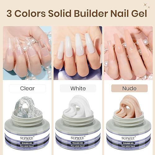 Miniatura 6 de Gel de escultura para arte de uñas 3D Gel de arte de uñas, 3 colores, geles constructores sólidos con lámpara UV y polvo de cromo para el hogar,