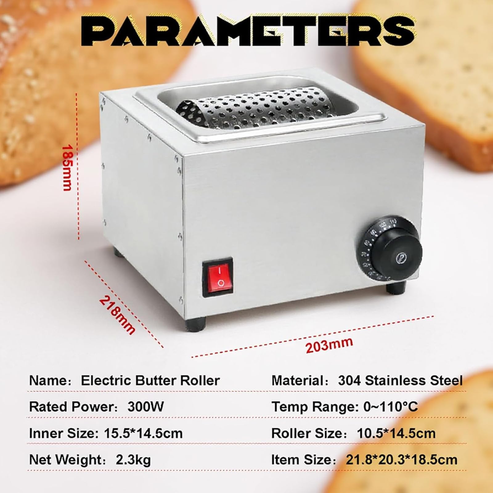 Elektrischer Butterstreuer, Edelstahlspender, schnelles gleichmäßiges Schmelzen, einstellbar 0-110°C, für Maiswaffeln, Burger, Toast