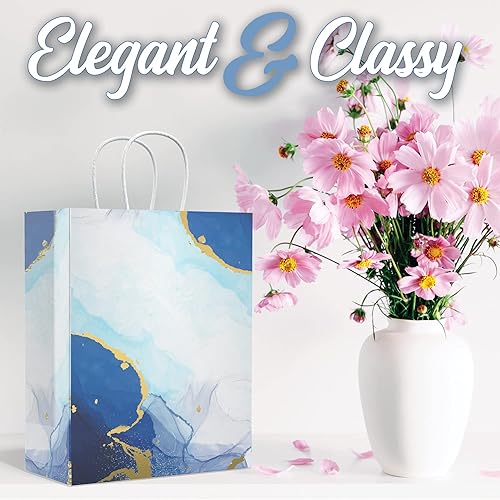 Miniatura 8 de HOUMY Bolsas de regalo de papel de diseñador con asas, diseño de patrón de mármol, base reforzada, caja de regalo de lujo para bodas, cumpleaños y