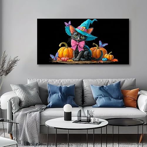 Miniatura 4 de 30"x 60" Canvas Wall Art Vintage Halloween Spooky Ghost Witch Black Cat Crow Painting Framed Pictures Painting Prints Large Wall Art for Living Room