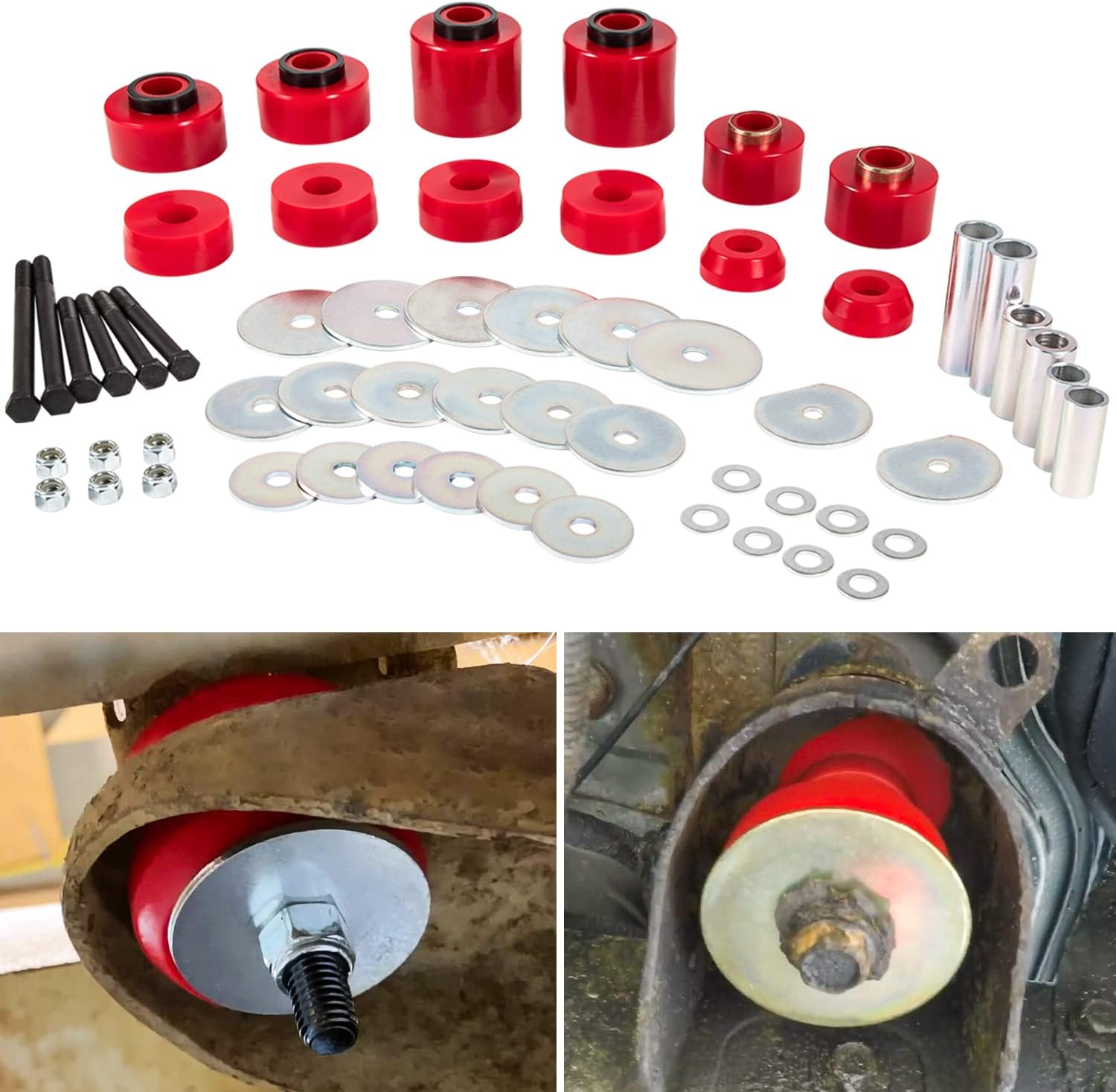 E-cowlboy Body Mount Bushing Set Kit for Ford F-150 F-250 F-350 1980-1998 2WD 4WD Polyurethane Body Cab Mounts & Steel Sleeves & Hardware (Red)
