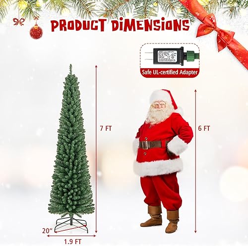 Miniatura 31 de Goplus Árbol de Navidad artificial de 6 pies, árbol de Navidad con bisagras preiluminado con 250 luces LED y soporte de metal, árbol de Navidad