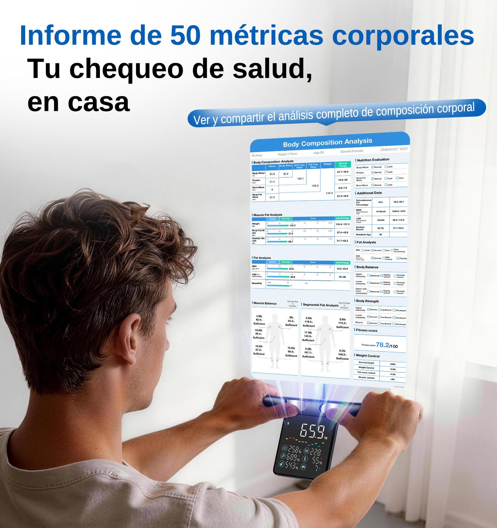 GE Inteligente Bascula de Baño, 8 Electrodos Bascula Grasa Corporal y Muscular IMC 50 Mediciones de Composición Corporal 180 kg Alta Precisión Peso Digital con App Negro
