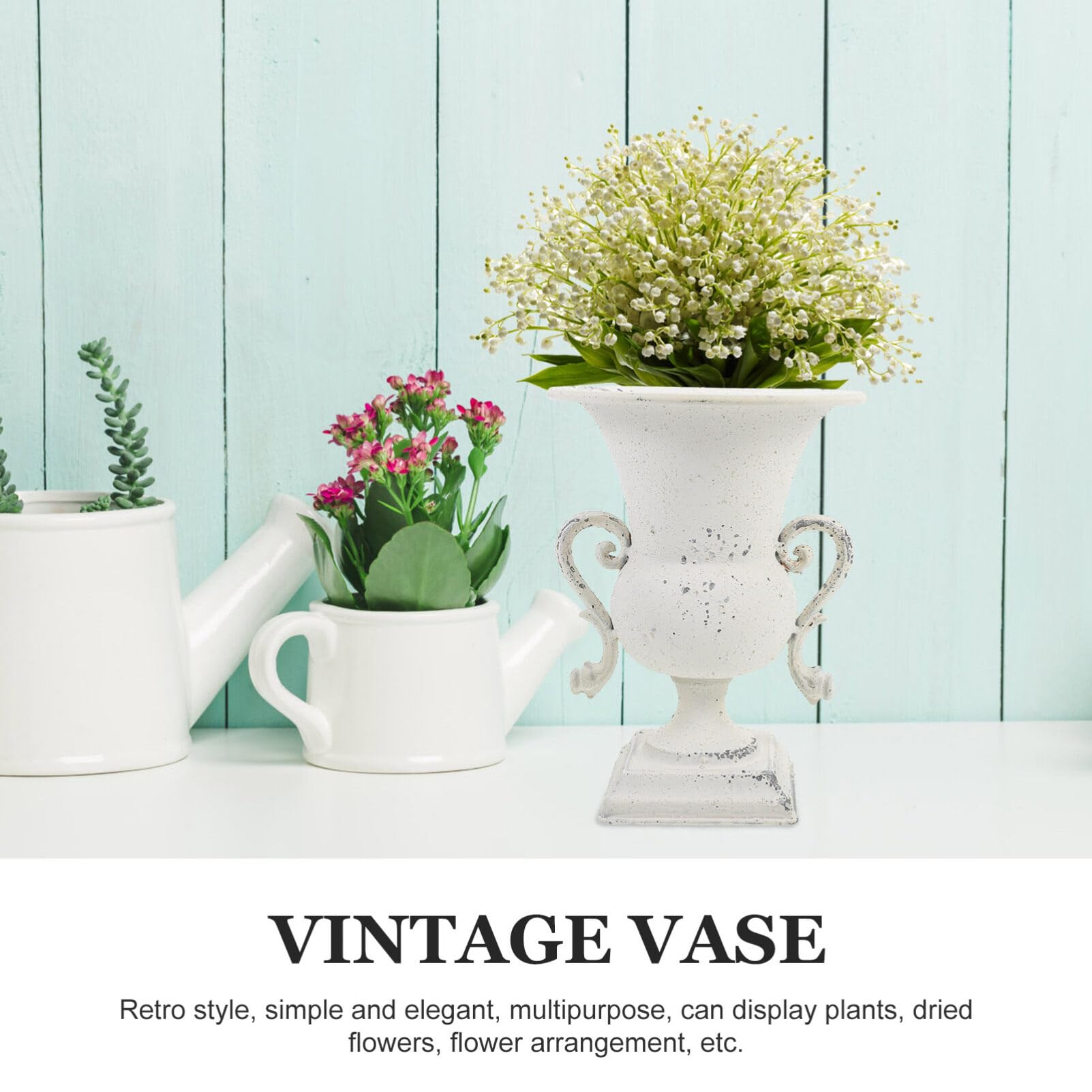 Alipis Vaso a urna in metallo, stile classico, in ferro anticato, decorativo, rustico, con stelo romano, per esterni, per giardino, patio B