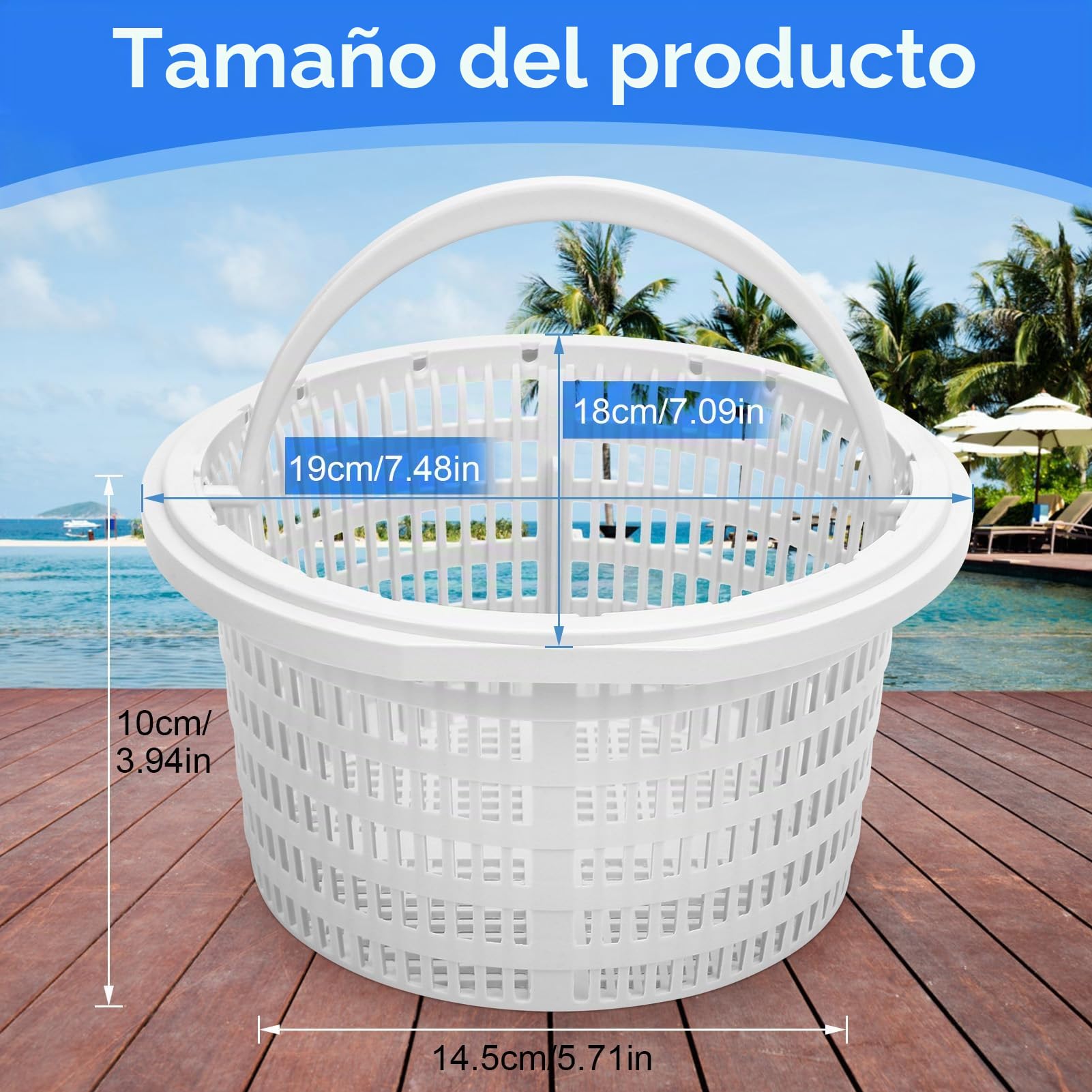 VINGVO Cesta para skimmer, cesta de repuesto para skimmer de piscina, cesta de 18 cm, para skimmer estándar, con asa, resistente al cloro, estable para limpieza de piscinas eficaces, limpieza de ooles
