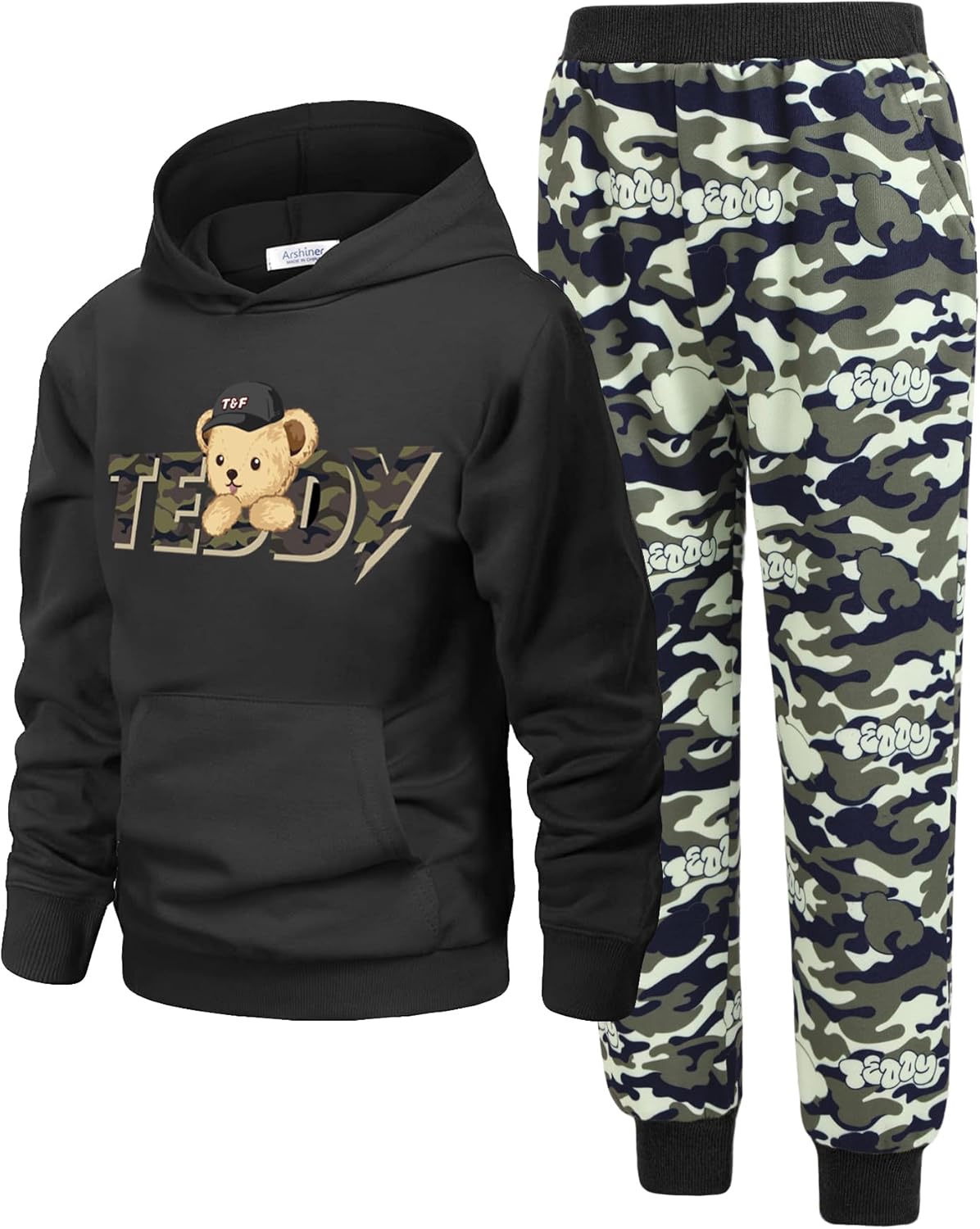 Arshiner 2 Piece Outfit Boys Pullover Hoodies Sweatshirt Suit For Kids Tracksuit Set