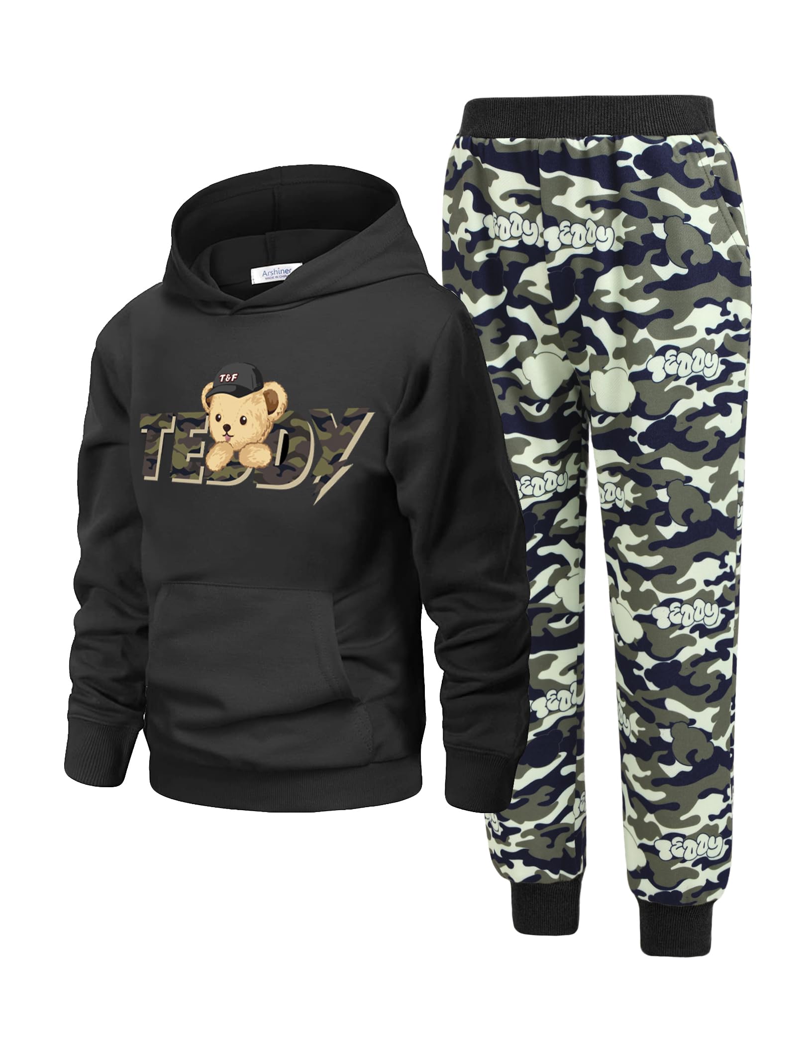 Arshiner Boys Athletic Sweatsuit Pullover Hoodie Sweatshirt and Joggers Set