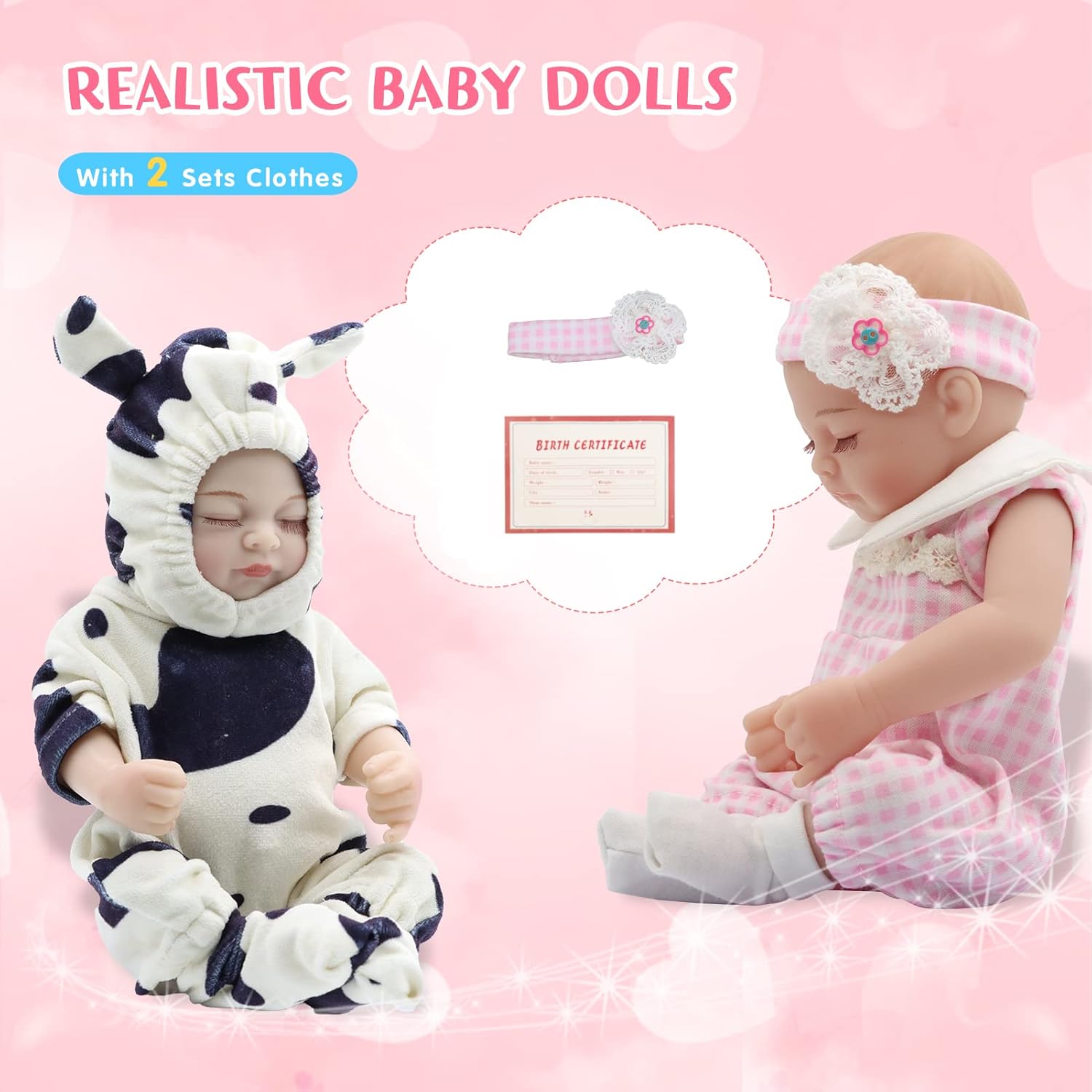 10" Realistic Baby Girl Doll with 2 Clothes, Silicone Vinyl Reborn Baby Dolls, Real Life Soft Body Newborn Doll, Lifelike Sleeping Baby Gift Set for Kids Age 3+