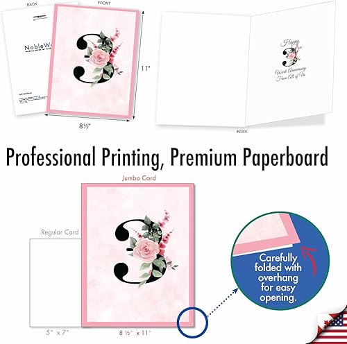 Miniatura 3 de NobleWorks - Tarjeta de felicitación de aniversario de trabajo de 3er hito de nosotros 8.5 x 11 pulgadas con sobre (paquete de 1) trabajo floral