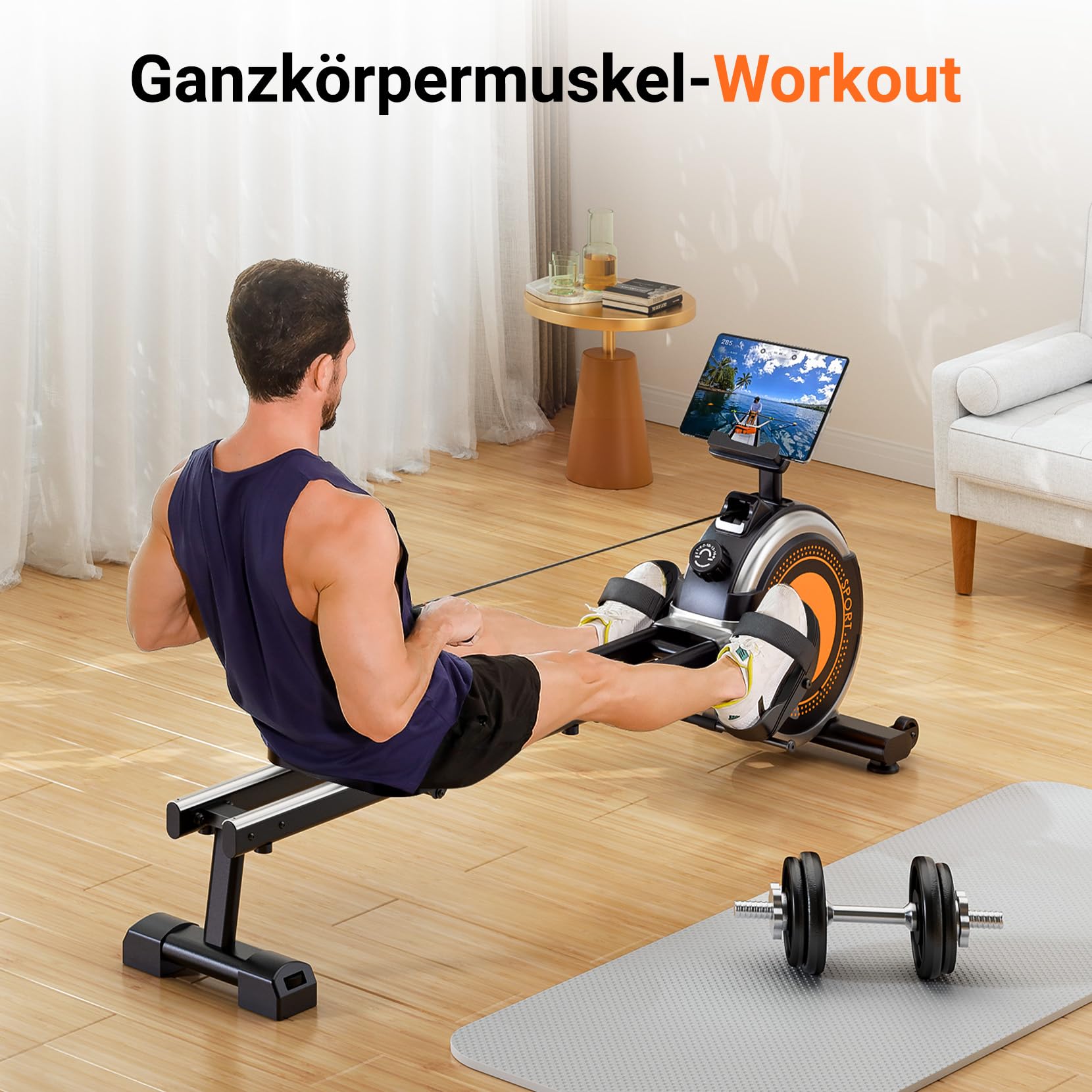 Dripex Rudergerät für Zuhause, Rudergeräte bis 160 kg Belastbar, Magnetisches Rudergerät mit 16 Widerstandsstufen, Verbesserte Doppelschienen, Bluetooth App Verbindung, LCD-Monitor, Leise Platzsparend
