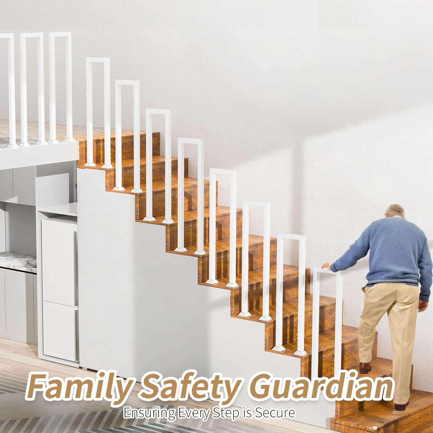 Stair Guardrail, Indoor & Outdoor Step Handrail, Porch Handrail and Deck Fence, White Metal Staircase Railing, with Decorative Cover (36IN/91CM)