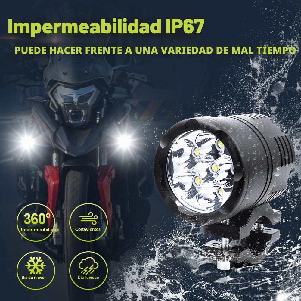 Biqing 18W Faros Delanteros Moto,6 LEDs Faros Auxiliares Antiniebla Focos LED 6000LM Luces Adicionales Impermeable para 12-24V Motocicleta Coche Camion Tractor Todoterreno