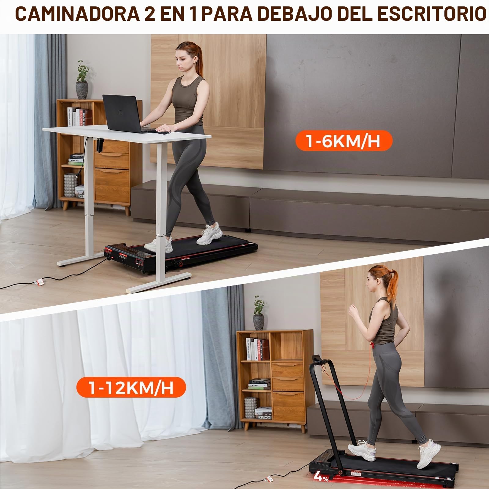 CITYSPORTS Cinta de Correr con inclinación, 2 en 1 Plegable para Fitness para Oficina en casa, Debajo del Escritorio, Almohadilla Plegable para máquina de Caminar con Control Remoto, Pantalla LED