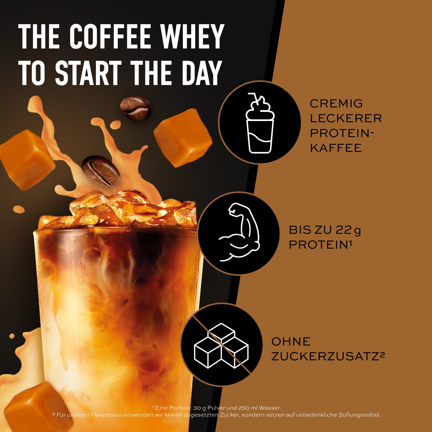 ESN Flexpresso Protein Coffee + Gratis Shaker, Karamell, 2 x 908 g | Cremiger Protein-Kaffee mit bis zu 22 g Protein pro Portion - made in Germany