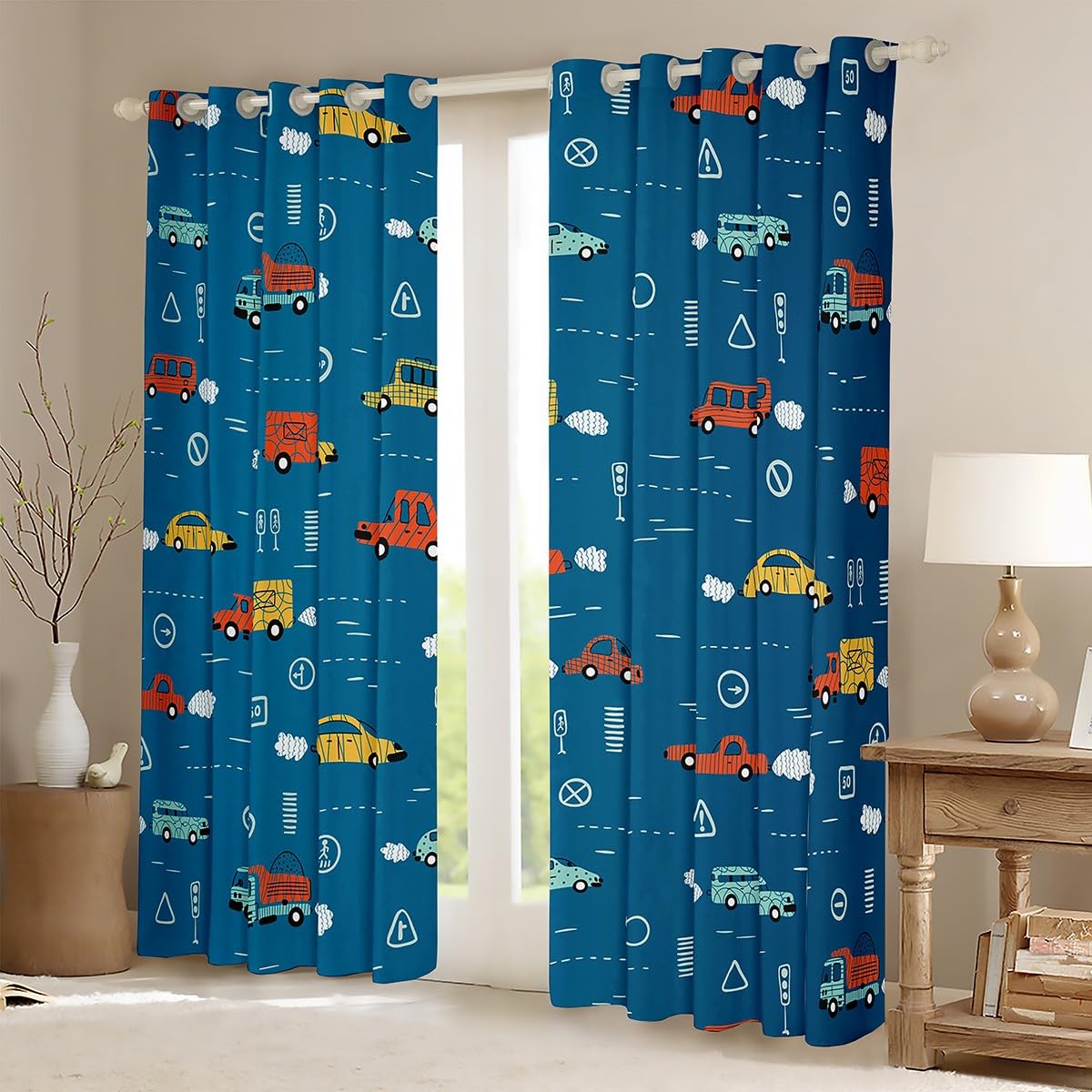 Cortinas opacas de coche de construcción (30%-50%) lindas cortinas de ventana de coche para niños y niñas, vehículos de transporte, coches, ventanas, dibujos, autobús, impresión de ventanas,