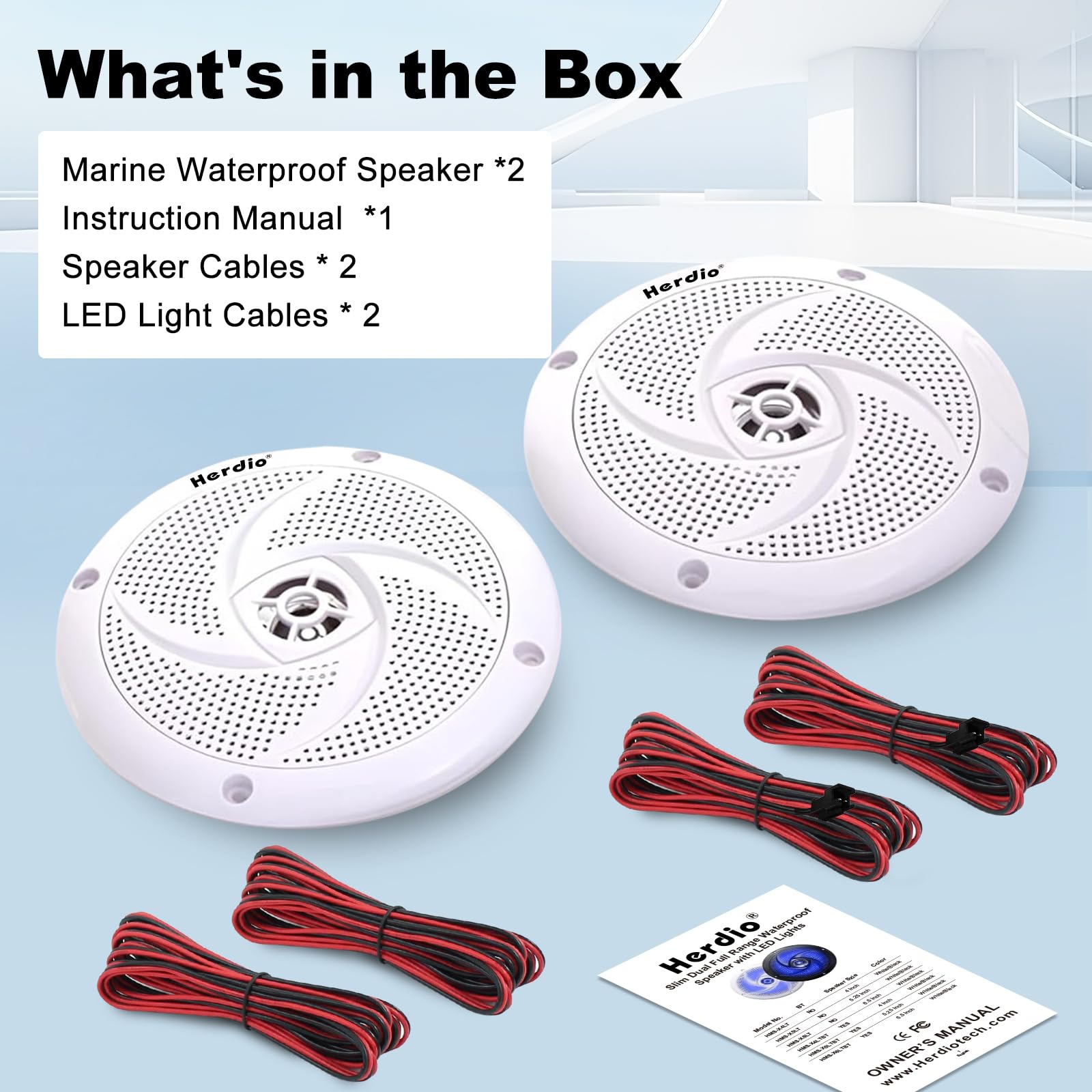 Herdio 5.25 Zoll Outdoor Lautsprecher, Aussenlautsprecher Wasserfest, 80W- Marine Lautsprecher mit LED Lichtern- für Sommerfahrten mit Offroader, Boot, UTV, ATV, RV Auto & Golf Cart, Weiß