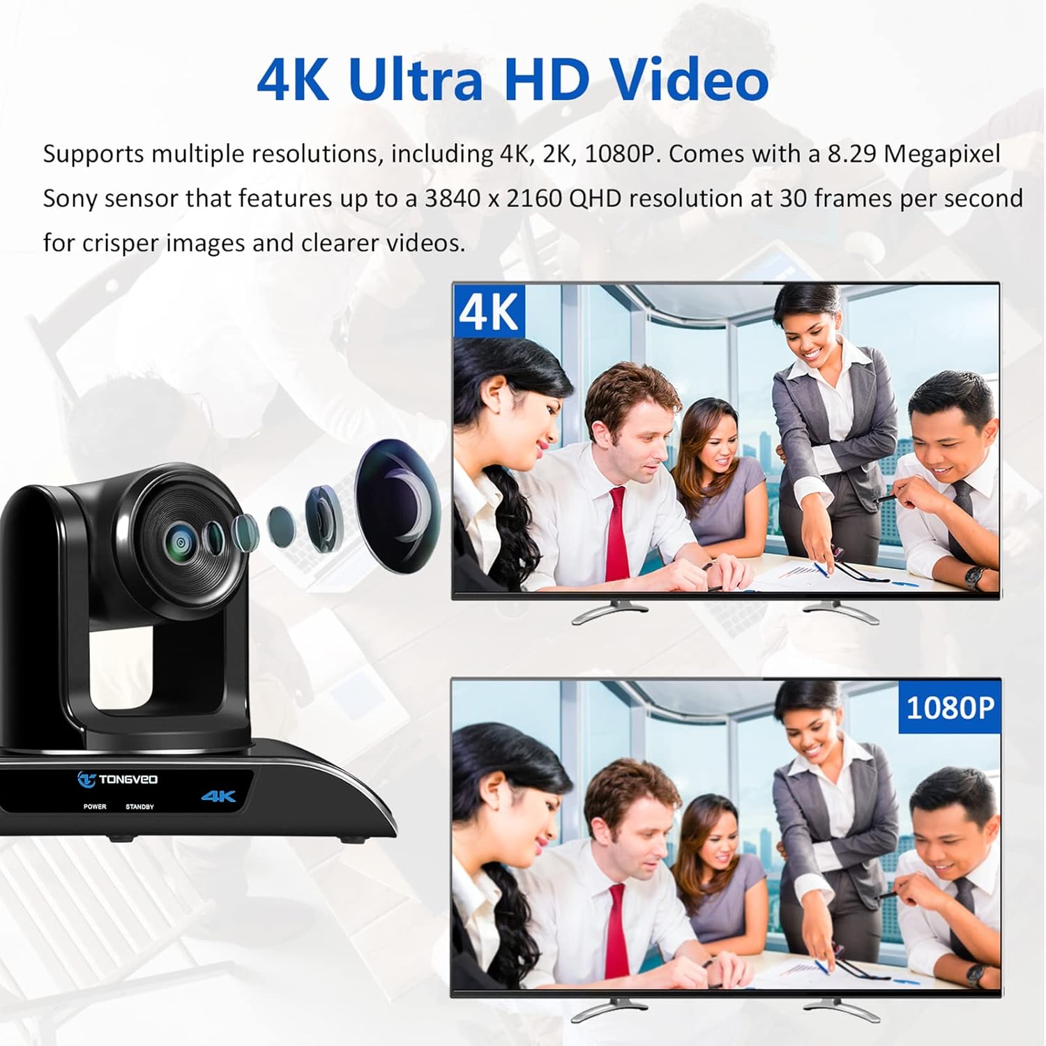 TONGVEO 4K PTZ Webcam with 5X Digital Zoom and USB Bluetooth Speakerphone, Conference Room Camera System with Bluetooth Microphone for Meeting Education Church Works with Microsoft Teams, Zoom, OBS : Electronics