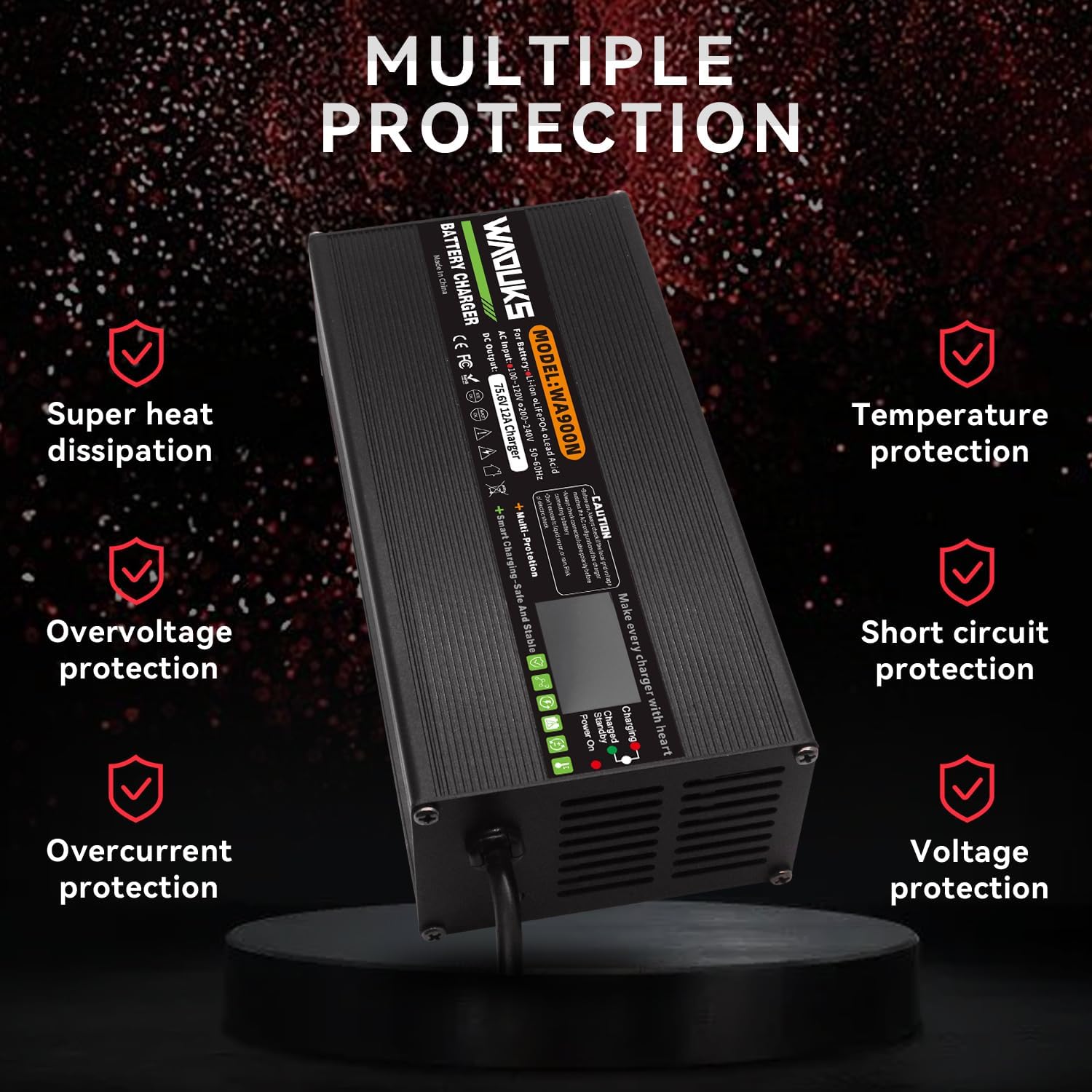 75.6V 12A Li-ion Battery Charger Aluminum Case Used for 18S 66.6V Lithium Battery Smart Charger with Output XT60 Male Connector - Image 4