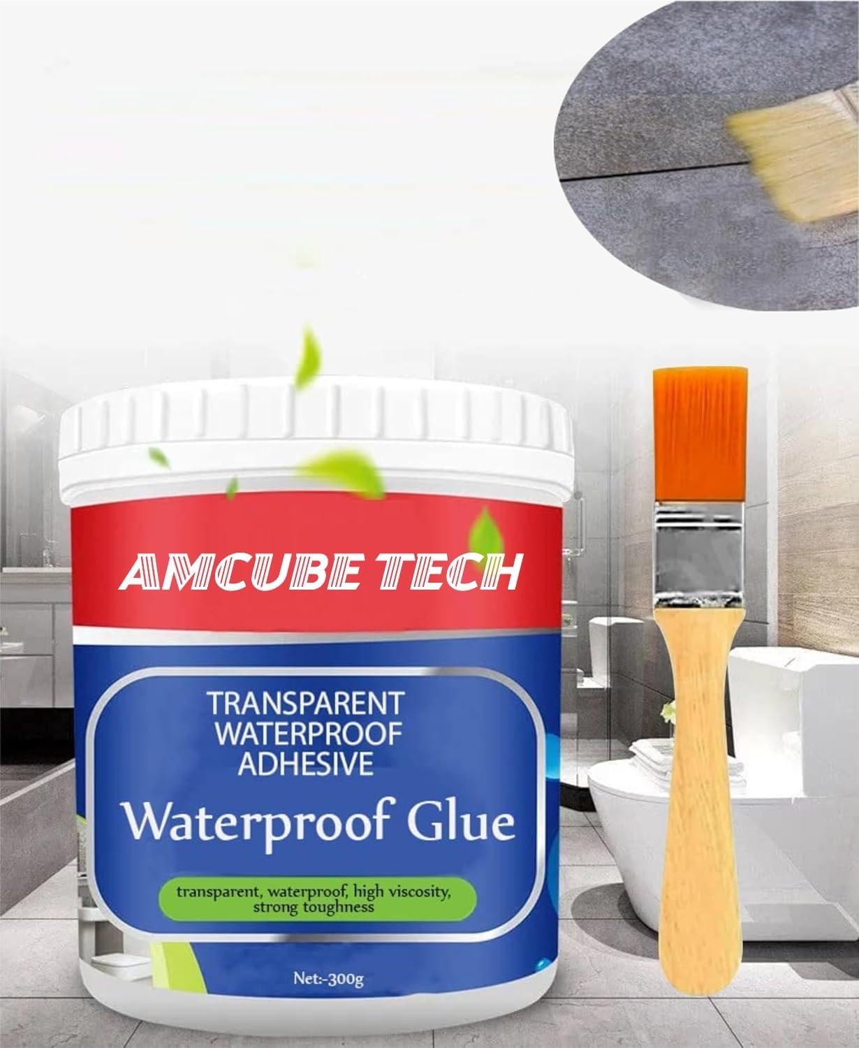 AMCUBE TECH Crack Seal Glue with Brush Transparent Waterproof Glue for Roof Leakage Crack Seal Agent Roof Water Leakage Solution Water Proof Glue for Pipe Wall Tiles (Pack of 2)