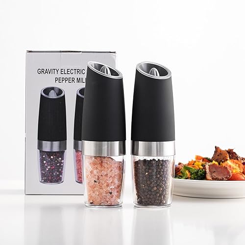 Miniatura 3 de Paquete de 2 molinillo eléctrico de sal, molinillo de pimienta, molinillo de pimienta de inducción, batería (6 pilas AAA para cada uno, no
