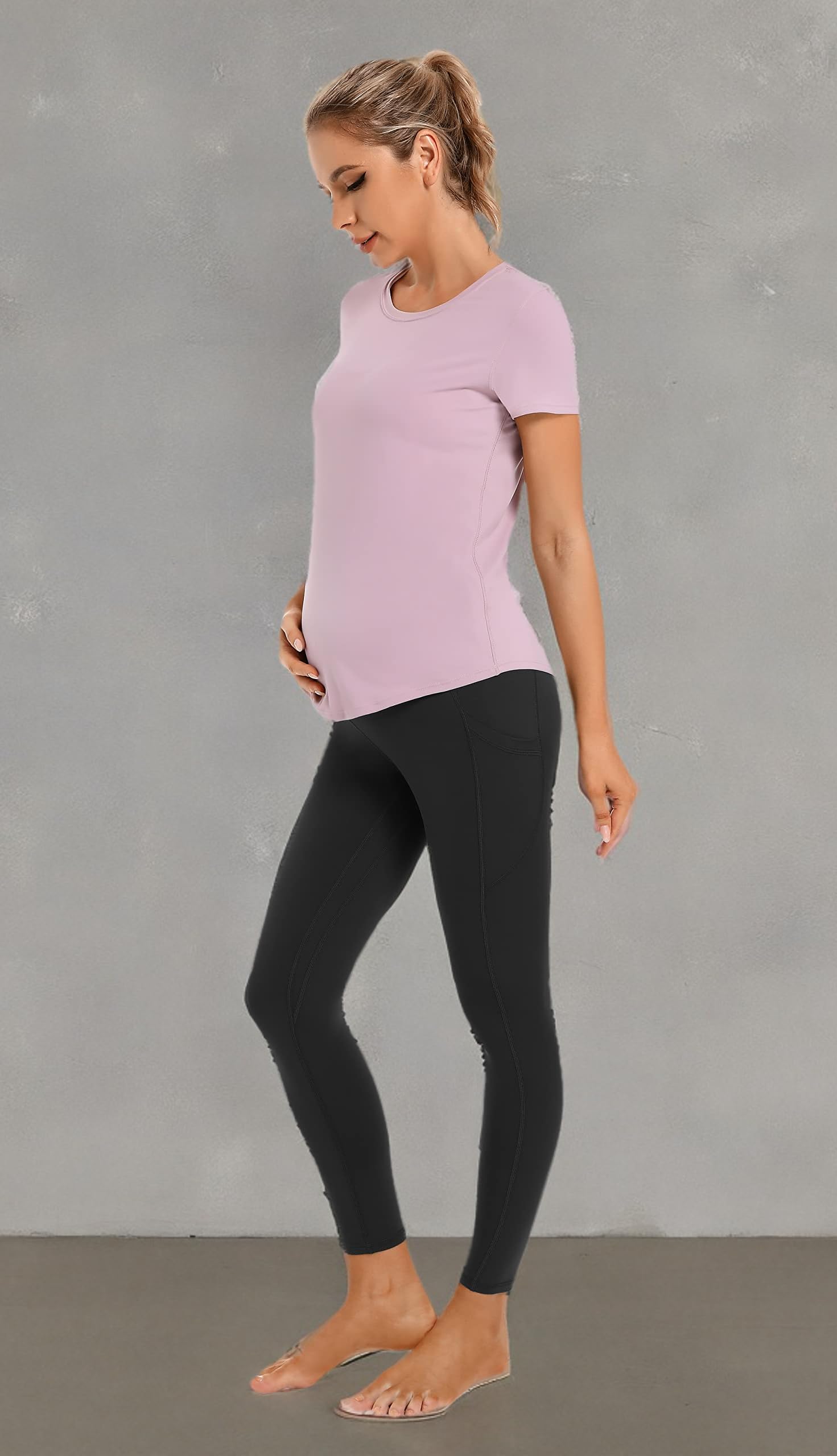 Foucome Legging de maternité doublé en polaire avec poches sur le ventre pour femme - Pantalon de yoga chaud pour l'hiver