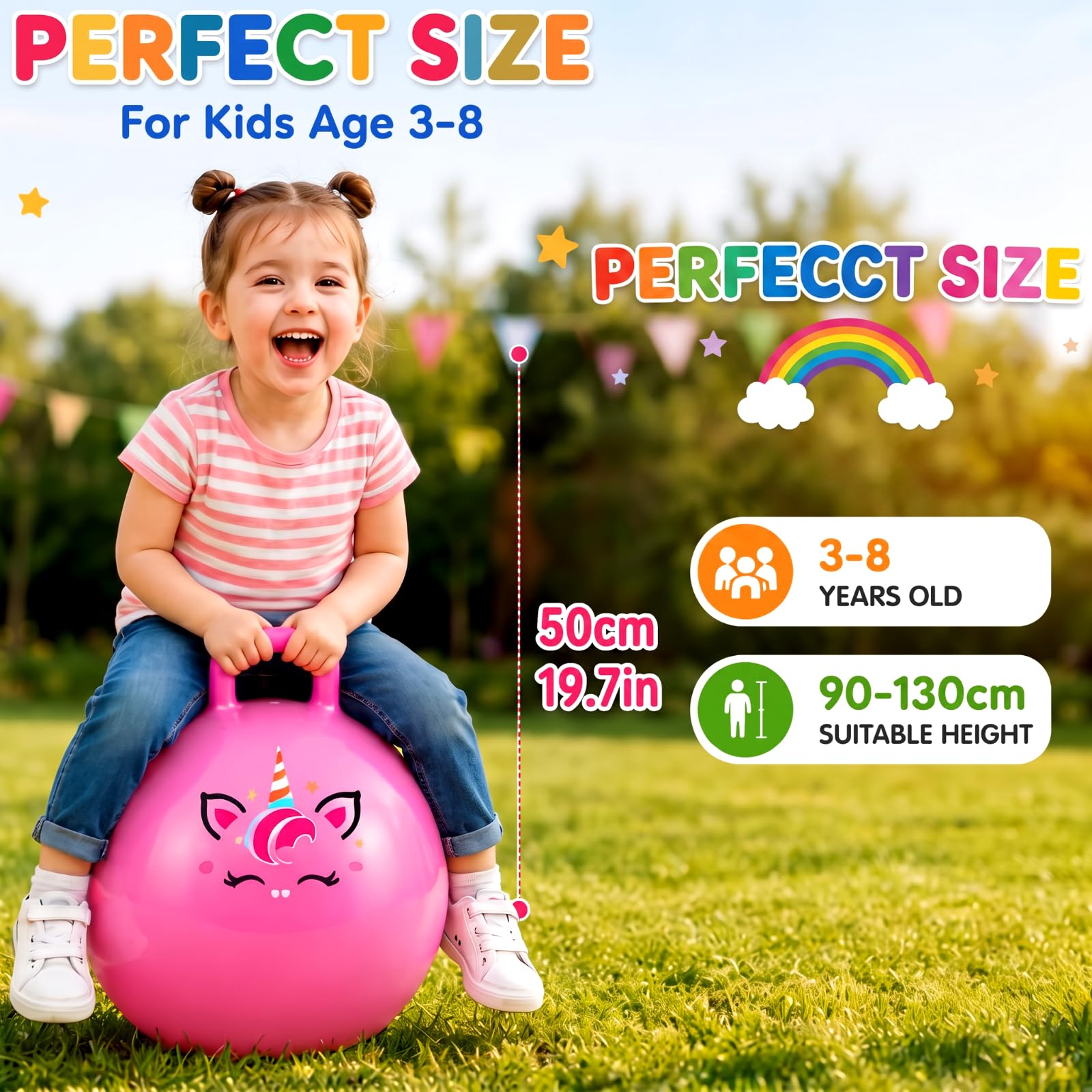 Sinmoe 4 Pallone per Saltare per Bambini dai 3 agli 8 Anni Diametro 50 cm | Pallone da Salto, con Pompa, Viluppa Equilibrio e Capacitá Motorie, Robusta, Resistente, per Estate, Parco o Asilo