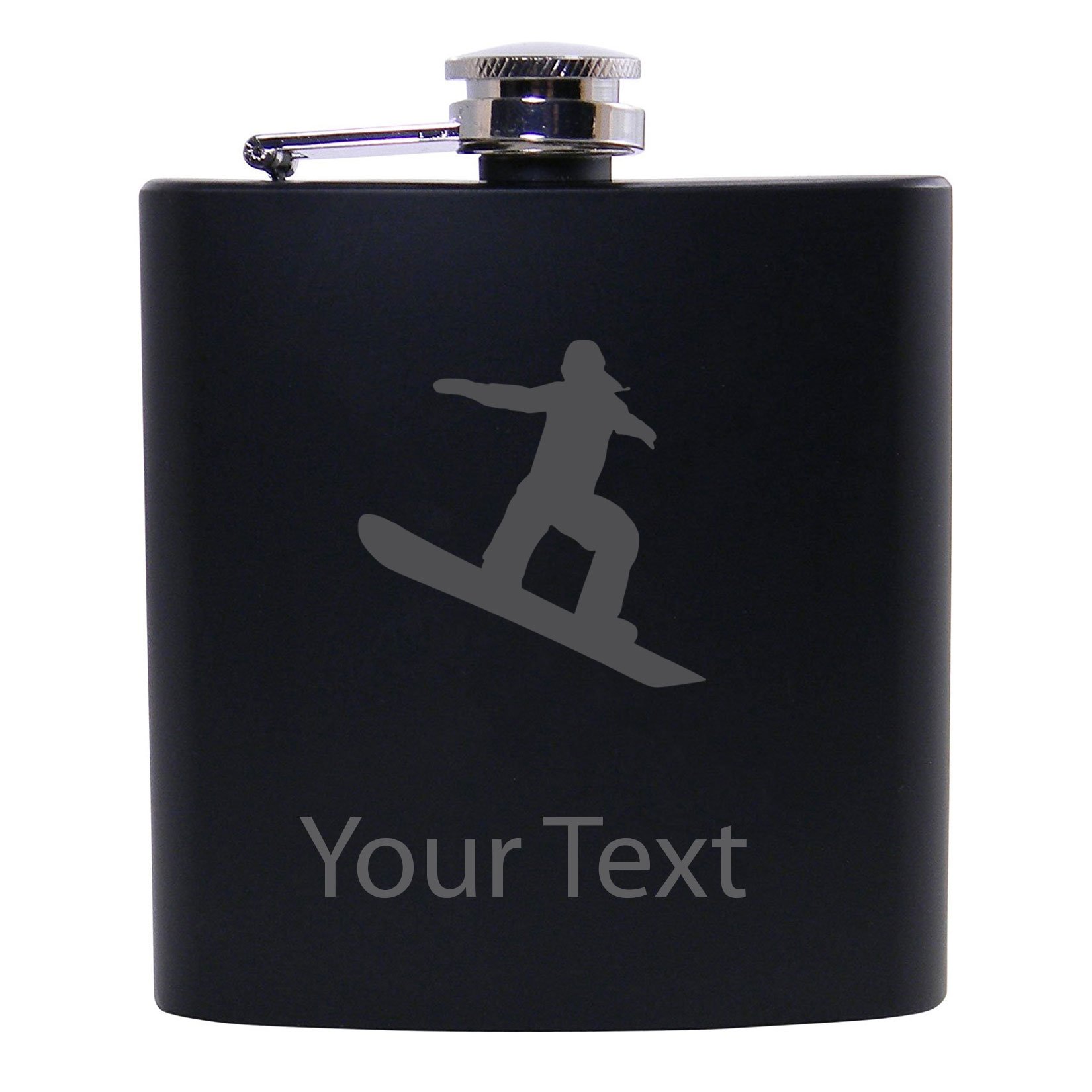 Personalized Custom Snowboarder, Snowboarding Black Stainless Steel Hip Customizable Flask