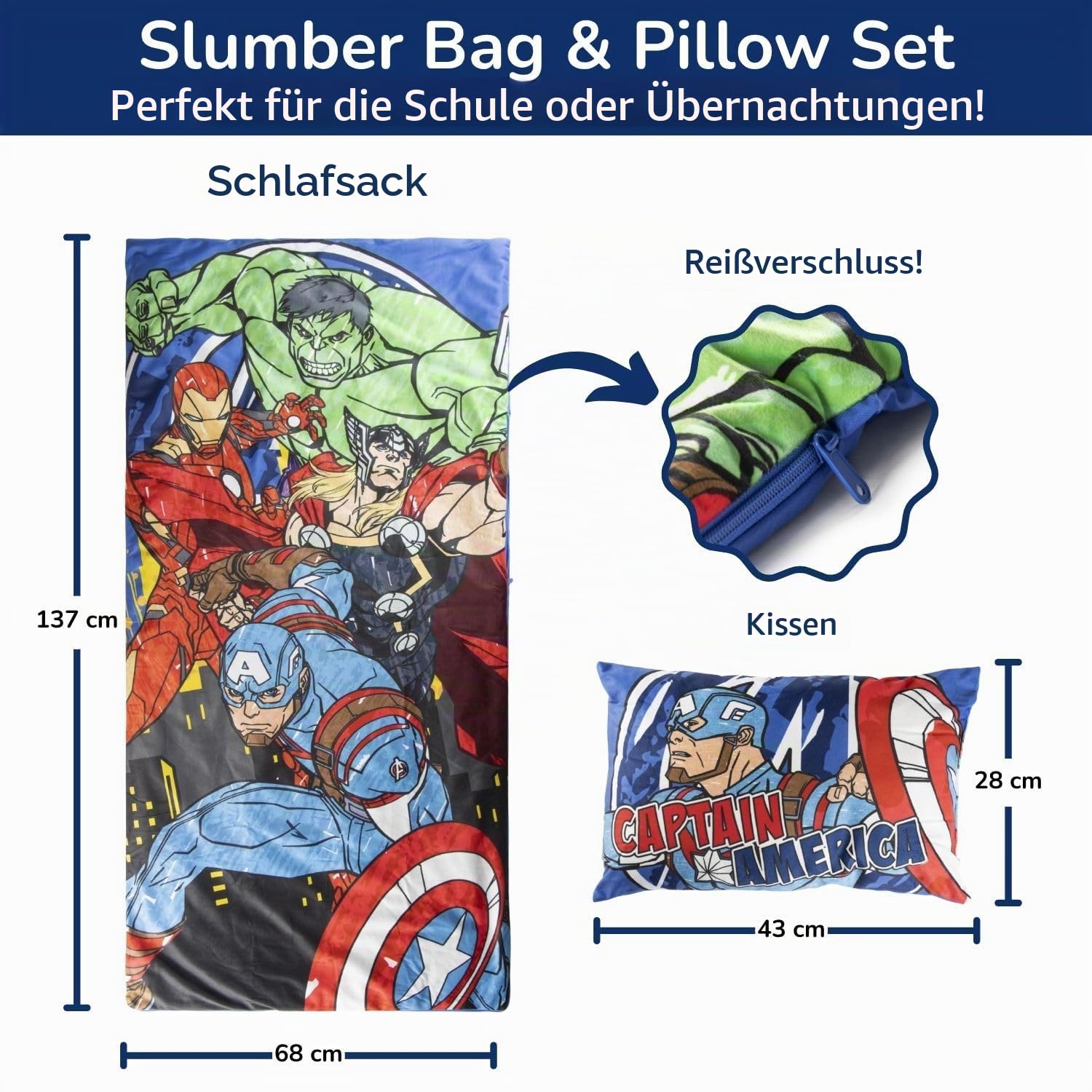 Schlafsack & Kuschelkissen 2er Set für Kinder – Weicher Indoor-Schlafsack mit Tragegriff, Ideal für Klassenfahrten & Übernachtungen