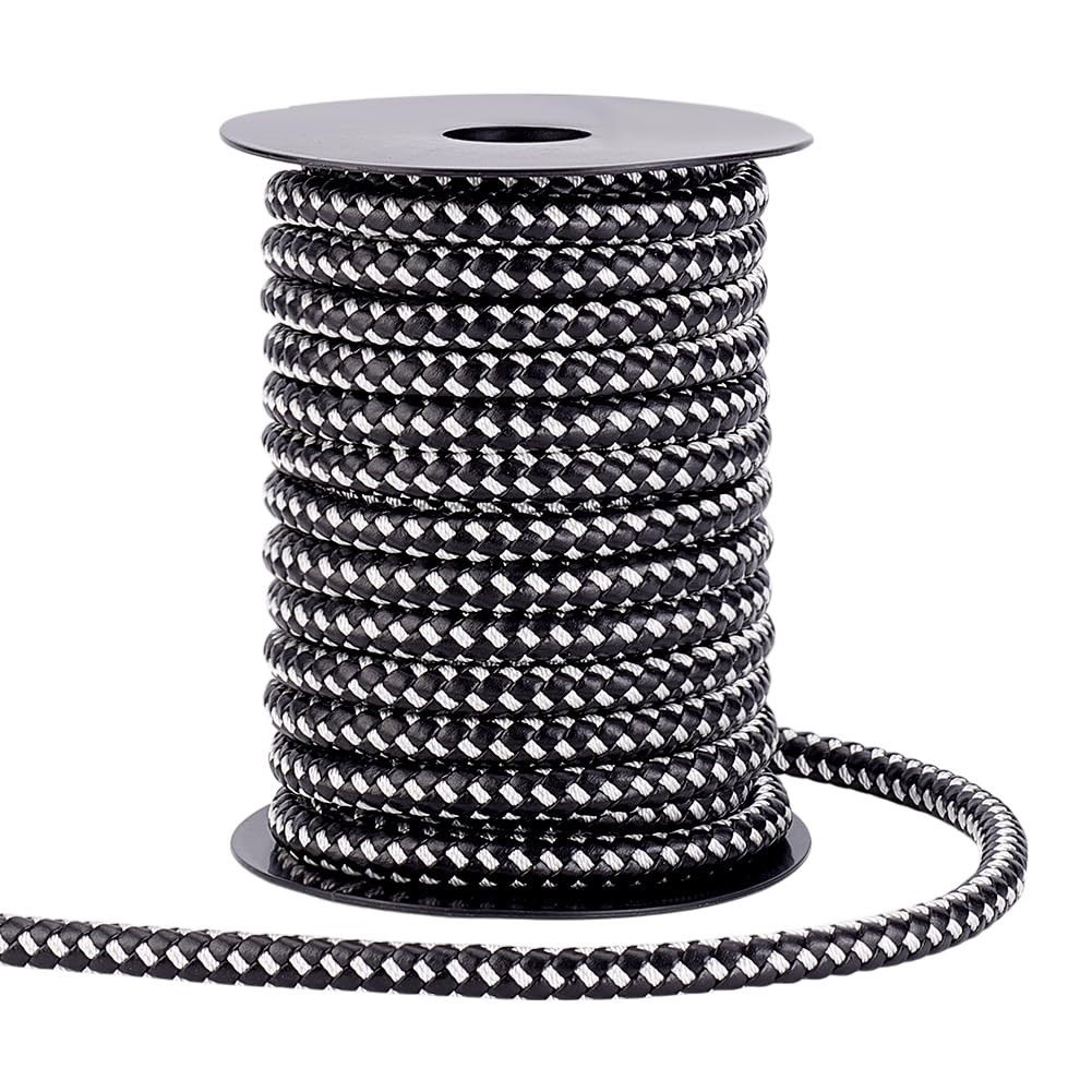 PH PandaHall 10.94 Yards Round Braided Imitation Leather Cord, 8mm Rope Leather String for Jewellery Making Bolo Tie Necklace Shoelace Bag Hat Strap Knitting Braiding, Black & White