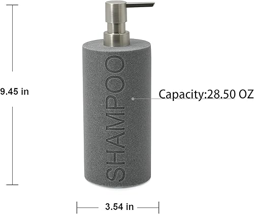 Miniatura 2 de Dispensador de bomba recargable de champú de piedra arenisca gris neutro de resina resistente al agua, para baño, ducha, bomba de níquel satinado de
