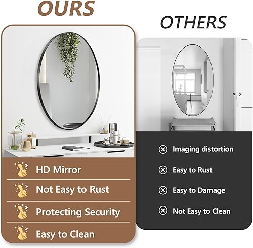 Miniatura 5 de Espejo de pared ovalado, espejo ovalado negro de 24 x 36 pulgadas, espejo de baño con marco de metal, espejo decorativo de pared para el hogar,