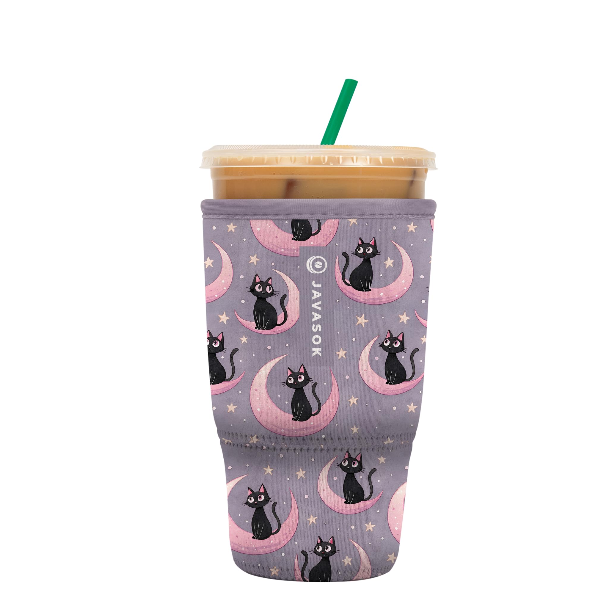 Sok It JavaSok Iced Coffee &amp; Cold Soda Insulated Neoprene Cup Sleeve (Crescent Kitty, Large: 30-32oz)