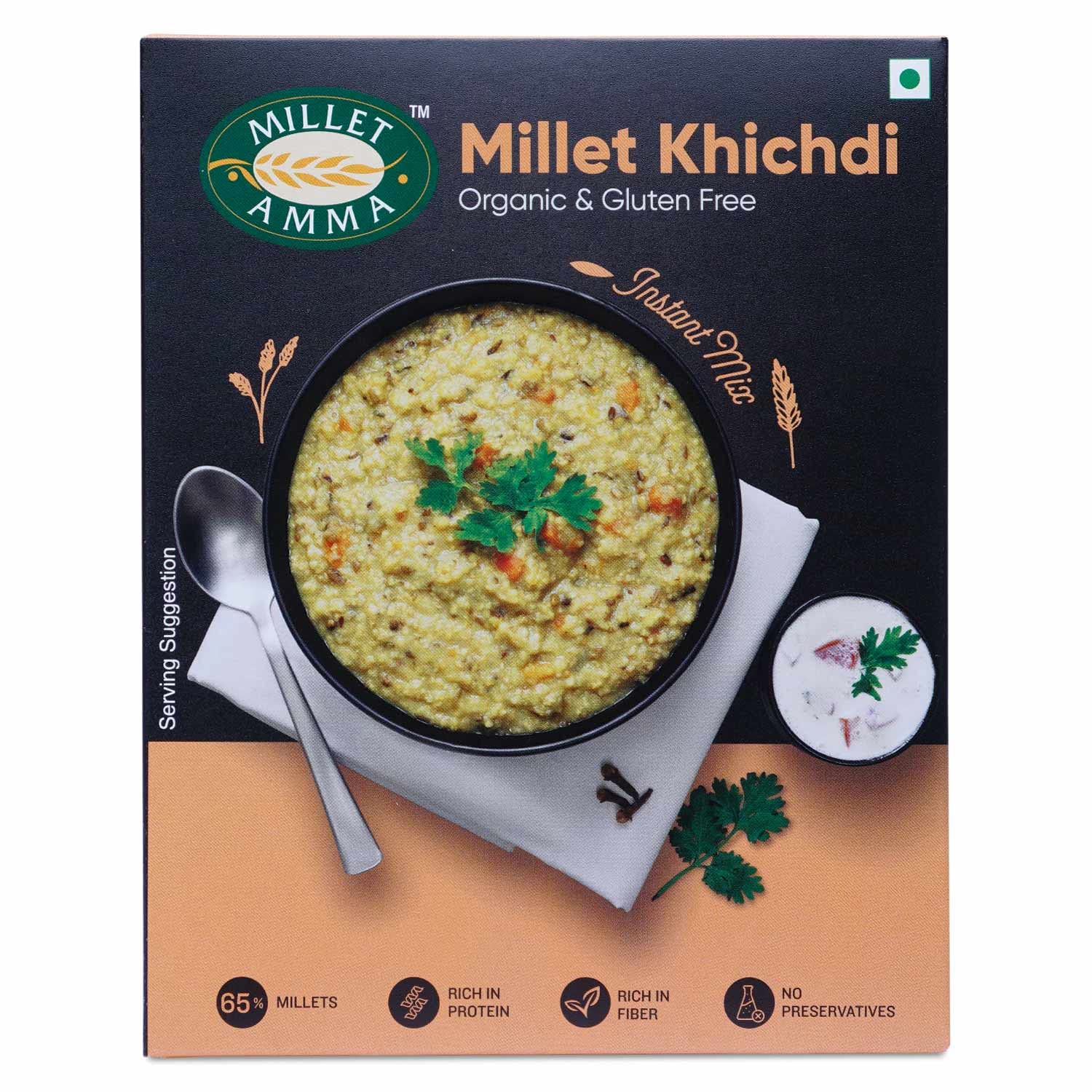 Millet Amma CERTIFIED ORGANIC Millet Khichdi Mix | 250 Gms Pack | 65% Millet Content | Easy & Ready to Cook | Instant Millet Breakfast Mix | Rich in Protein & High Fiber | 100% Vegan