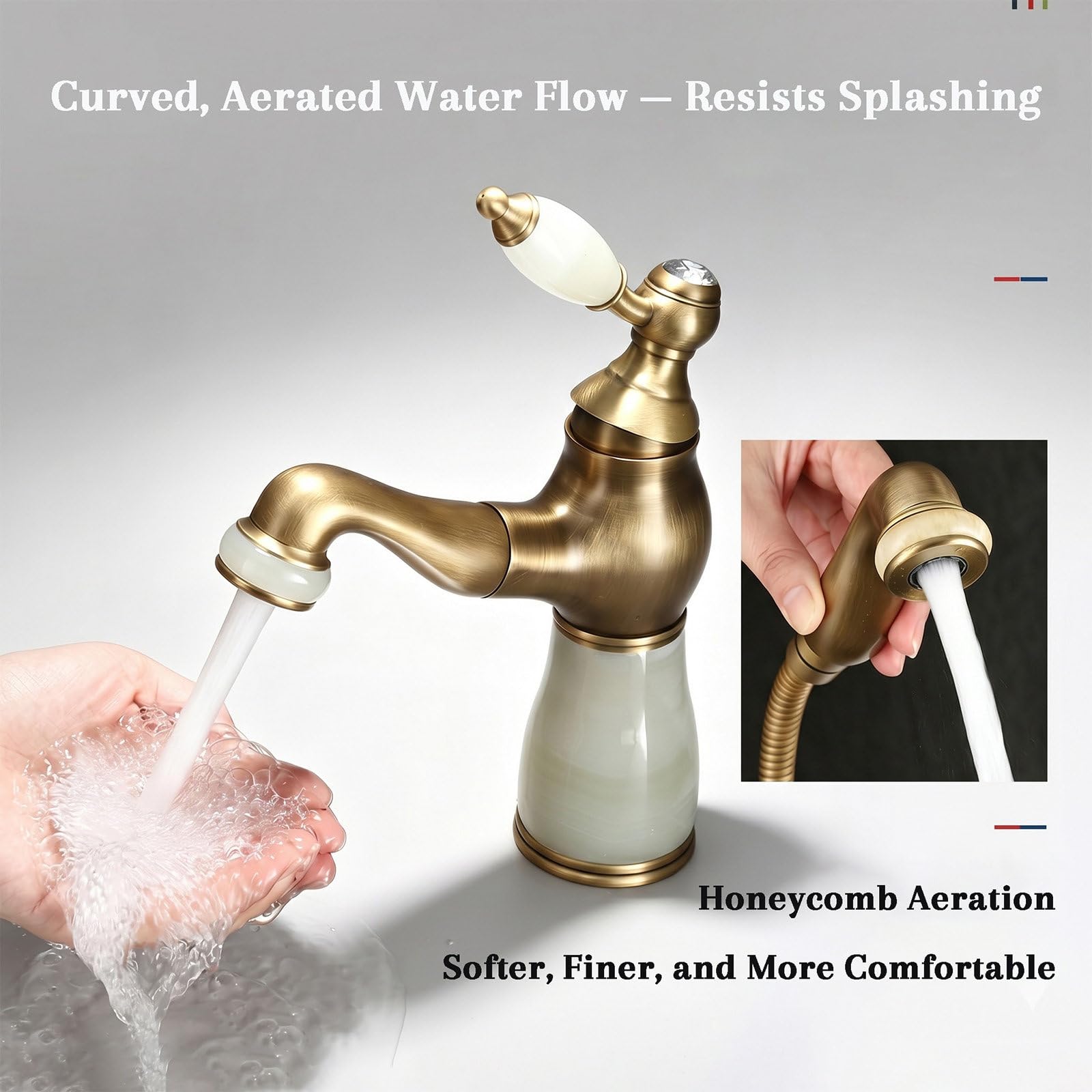 Grifo de Baño, Monomando Lavabo de Latón con Alcachofa Extraíble | Grifo Lavabo Monomando Agua Fría y Caliente, con Cartucho de Cerámica y Latiguillos, Estilo Rétro, Fácil Instalación