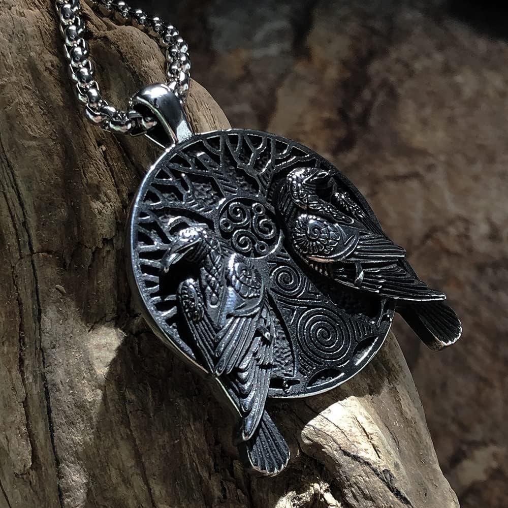 bahamut Mens Viking Fenrir Wolf Valknut Jormungandr Odin Raven Yggdrasill Pendant Necklace Stainless Steel, Norse Amulet Jewelry Gifts - Image 2