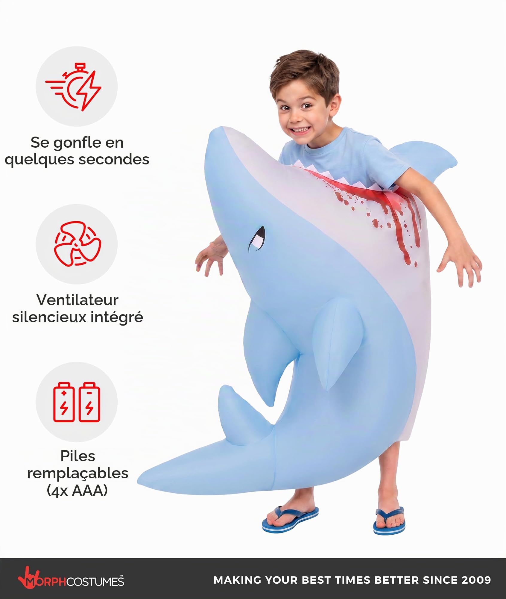 Morph Costume Gonflable Requin Enfant, Déguisement Halloween Requin, Costume Enfant Original, Taille Unique