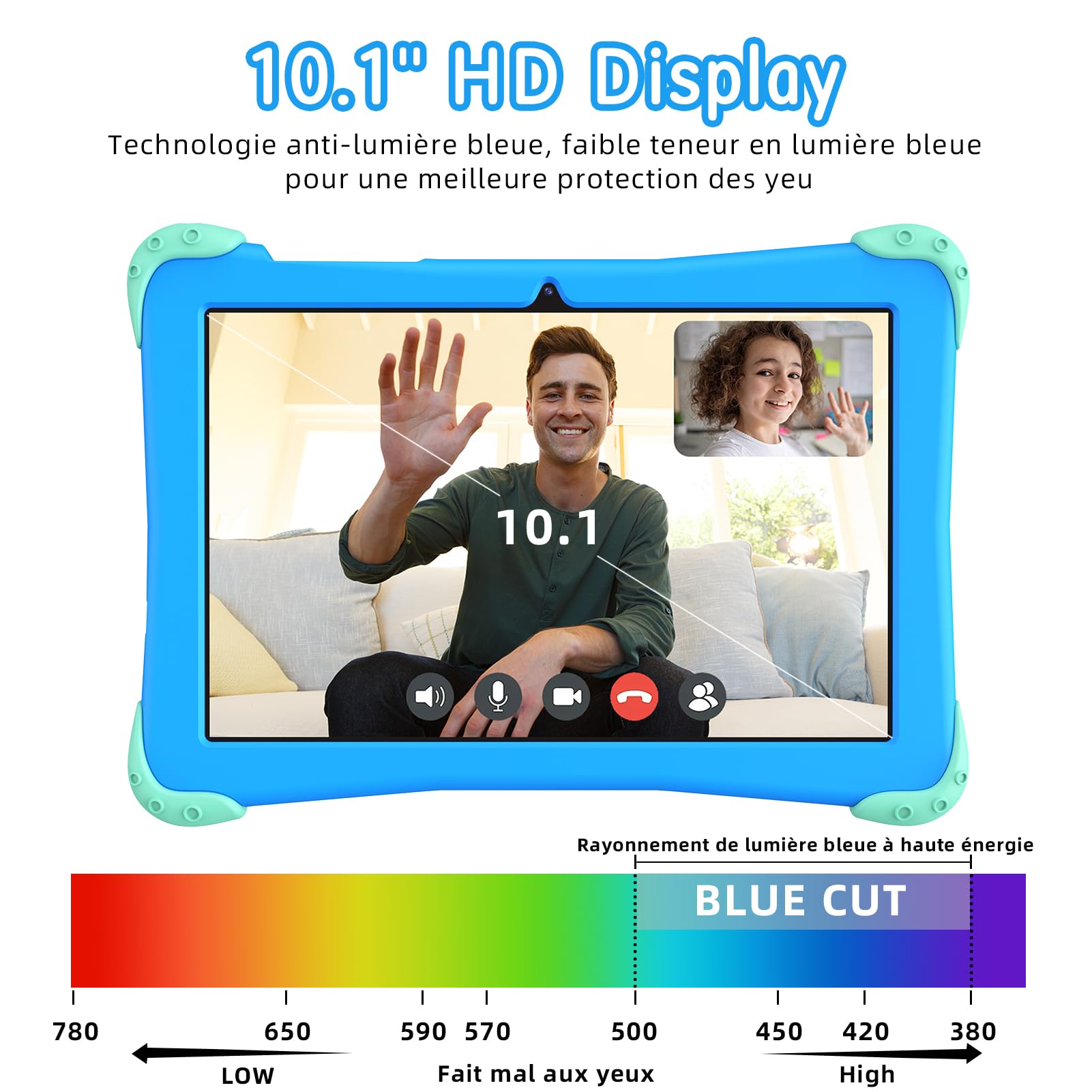 EagleSoar Tablette pour Enfants 10 pouces, Tablette Android 14 Processeur Octa-Core, Kids Tablette 3 à 12 ans, 10Go RAM + 64Go ROM, avce Logiciel Apprentissage pour Eenfants et Contrôle Parental(Bleu)