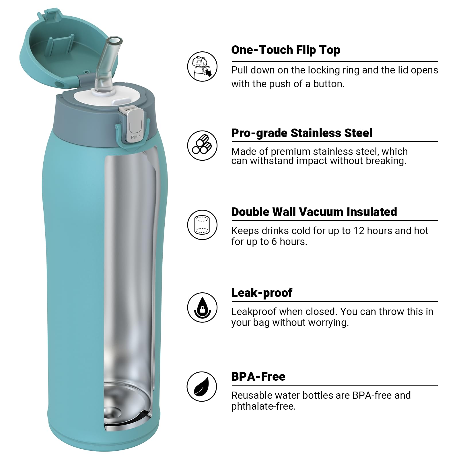 Super Sparrow Borraccia Termica Cannuccia, Borraccia in Acciaio Inox - 350ml, 500ml, 750ml, 950ml - Senza BPA Tazza Borracce Termiche, Bottiglia Termica per Bambini, Scuola, Sportiva