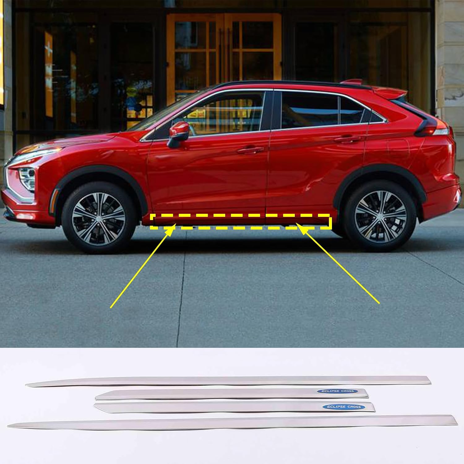Car Body Stainless Steel Side Door Molding Cover Trim for Mitsubishi Eclipse Cross 2018-2024 Accessories, Auto Parts Chrome 4PCS Set (red)