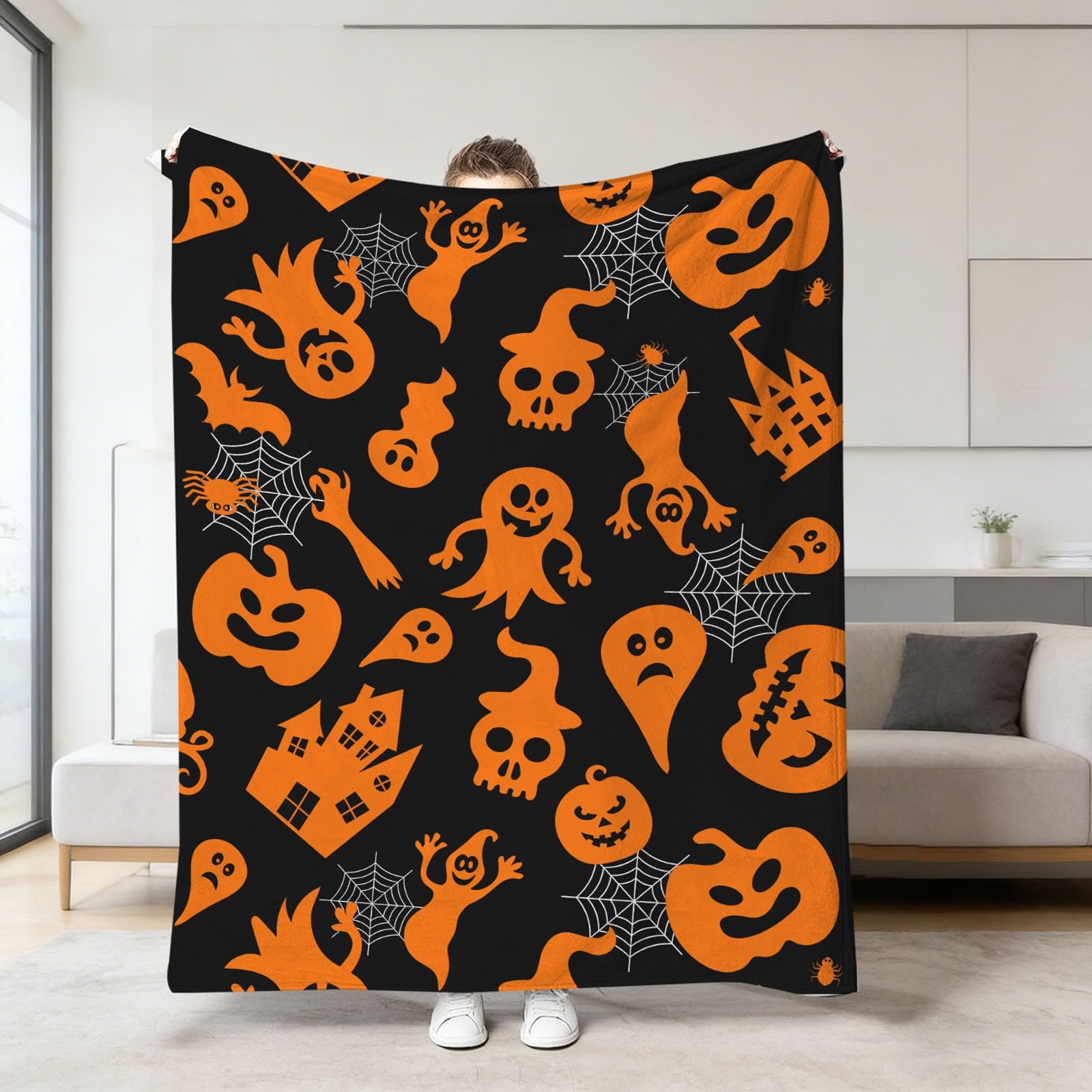 Halloween Kuscheldecke Flauschig,Weiche Sofadecke mit Motiv 200cm X 180CM